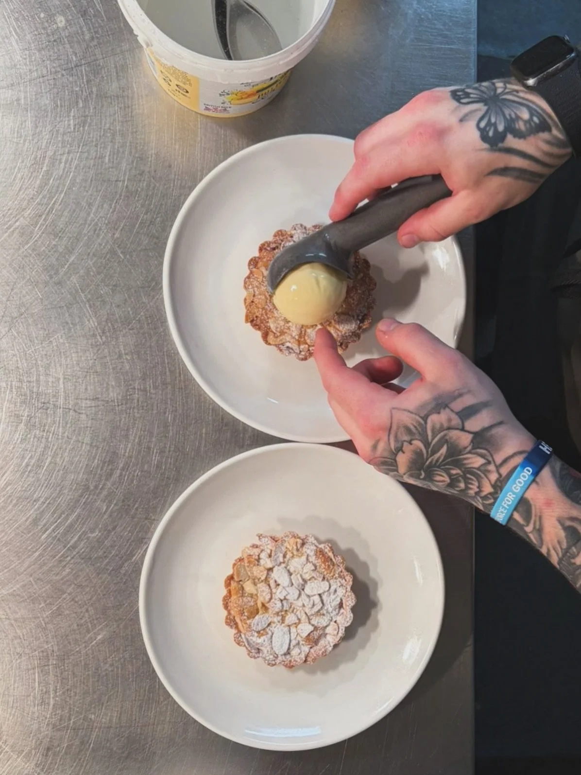 Gooseberry Bakewell tart and elderflower ice cream. 

Lunch 12-3pm | Dinner 530-9pm 
Garden + bar open all day from midday