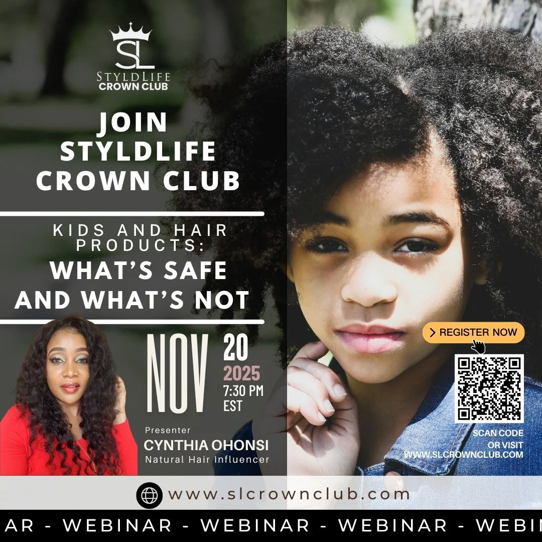 Ready to untangle the secrets of healthy hair for your little ones? 
.
Join StyldLife Crown Club for an absolutely essential webinar: KIDS AND HAIR PRODUCTS: What's Safe and What's Not!
.
.
Navigating the world of children's hair care can be confusin