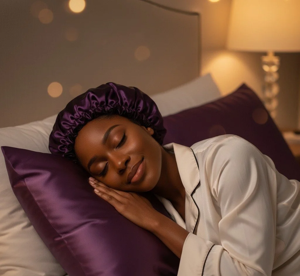 Satin bonnets are your natural hair's best friend! 💜 Reduce friction, prevent breakage, and retain moisture overnight with this essential hair accessory. A must-have for every Crown Club member! 

Discover more protective styles and products on our 