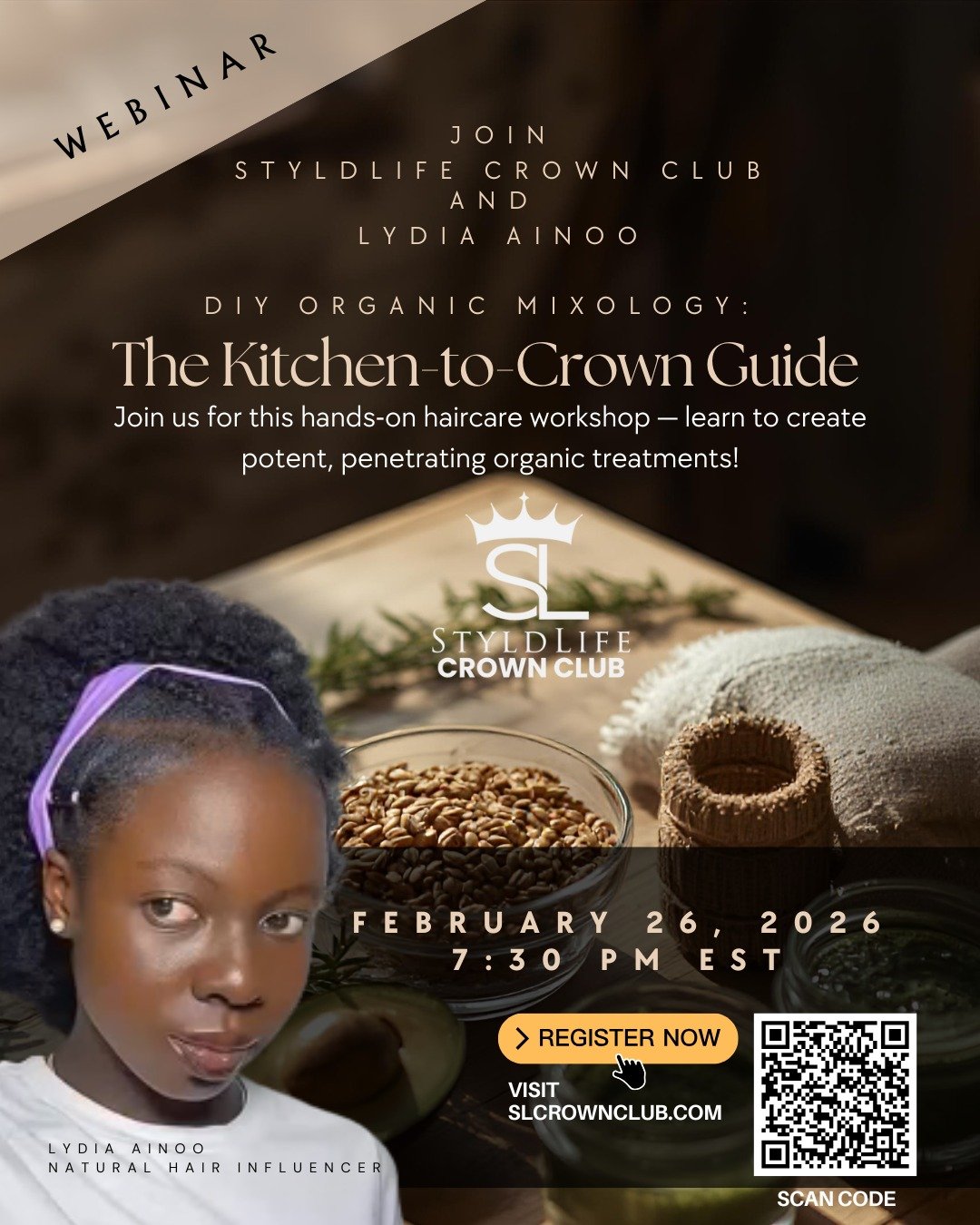 Your kitchen is your new favorite salon.

Join StyldLife Crown Club and Lydia Ainoo on February 26 at 7:30pm EST for an exclusive masterclass in Organic Mixology. 

Learn the secrets to formulating flaxseed and rosemary treatments that deliver profes