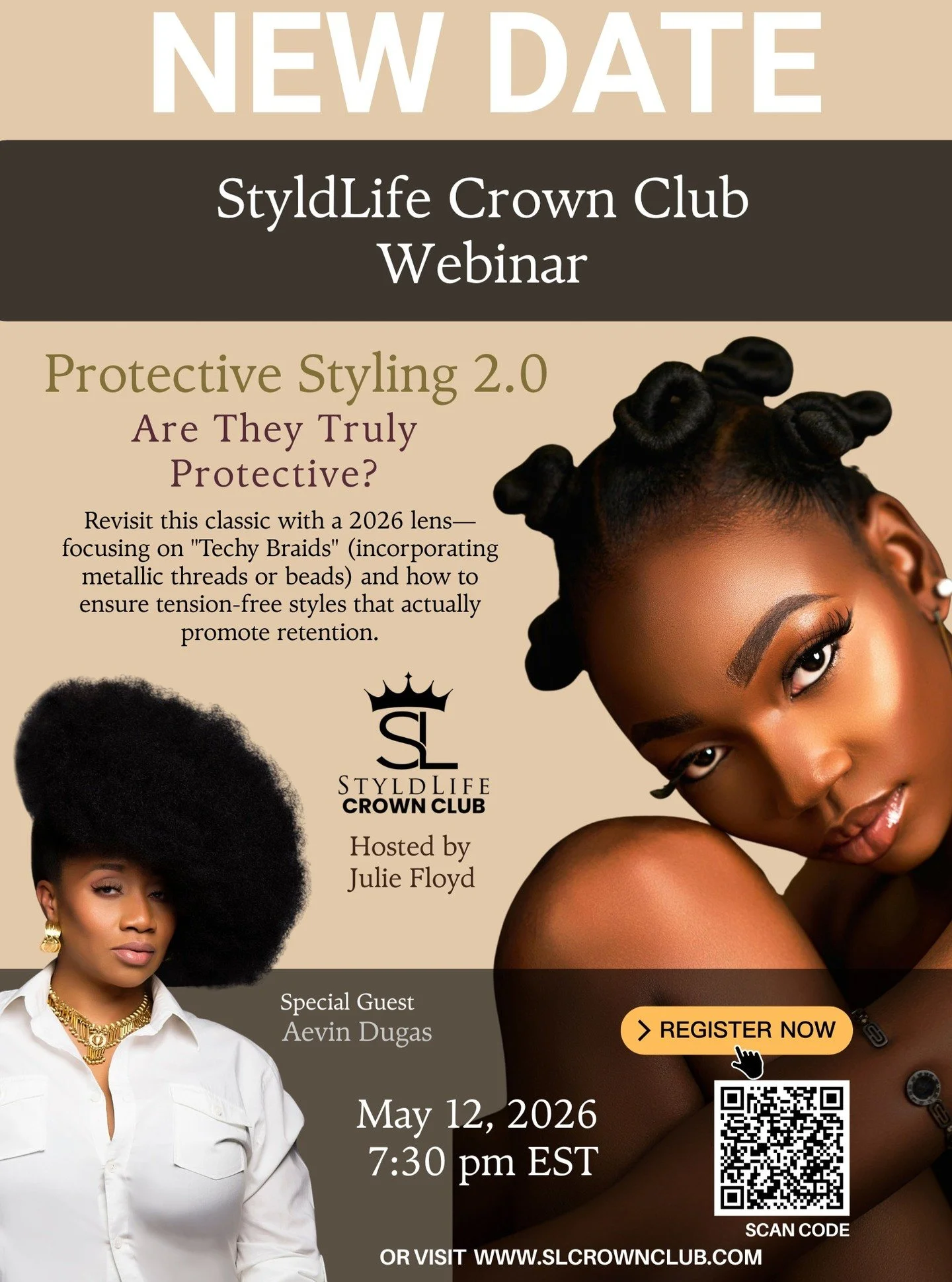 New Date: Join us May 12, 2026. 

Are your "protective" styles actually doing the work, or are they just a ticking clock for your hairline? 🕰️👑

Join StyldLife Crown Club and the legendary Aevin Dugas on May 12, 2026, for Protective Styli