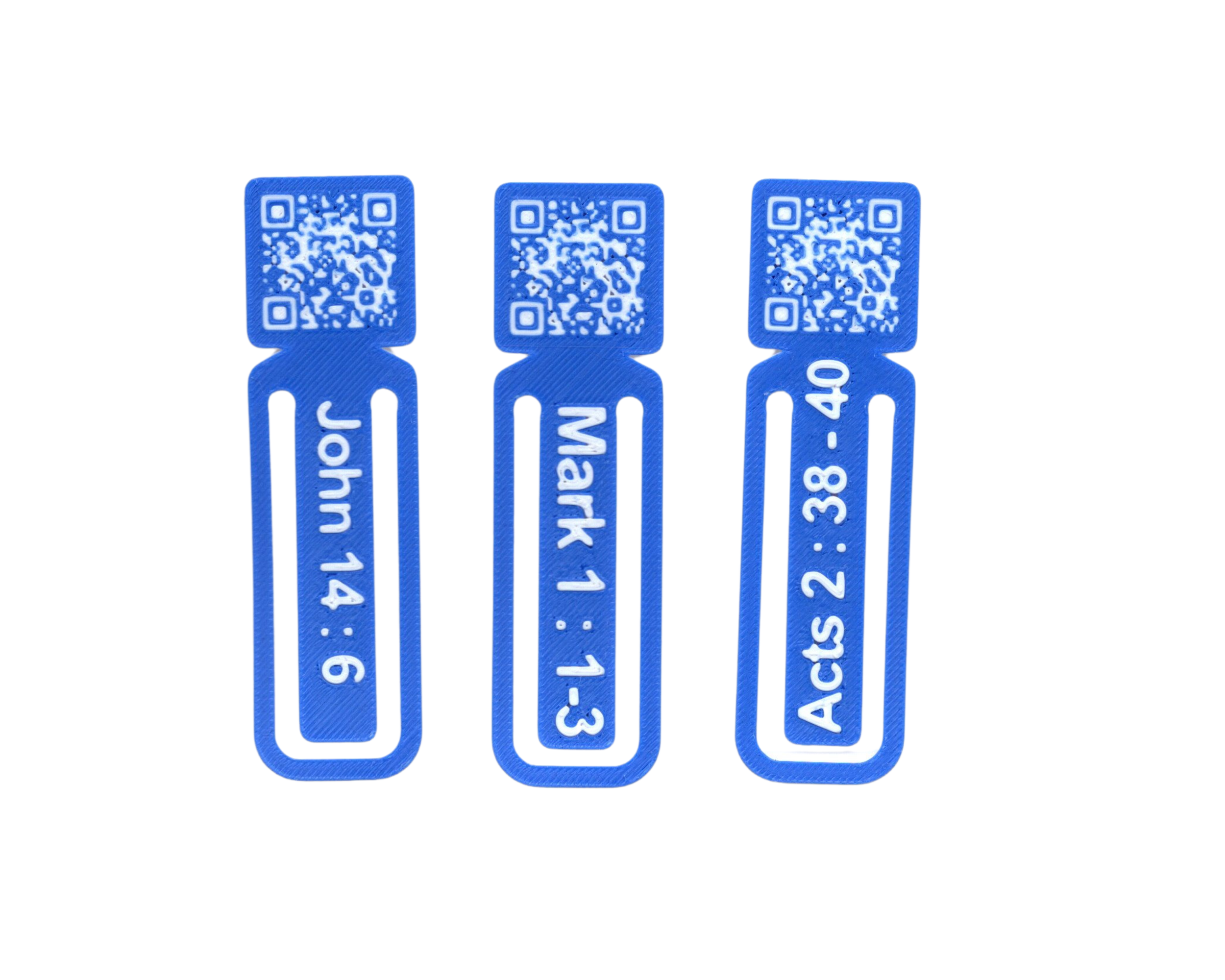 EXCLUSIVE! Jesus Loves You QR Code Bookmark Blue - Bible Verses Printed - 3D Printed - Roughly 3.5" x 1"