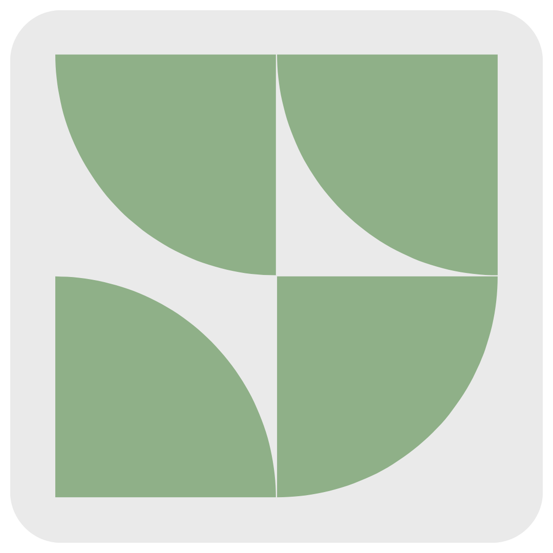 Geometric design with four green quarter-circle shapes on a white background forming a square.