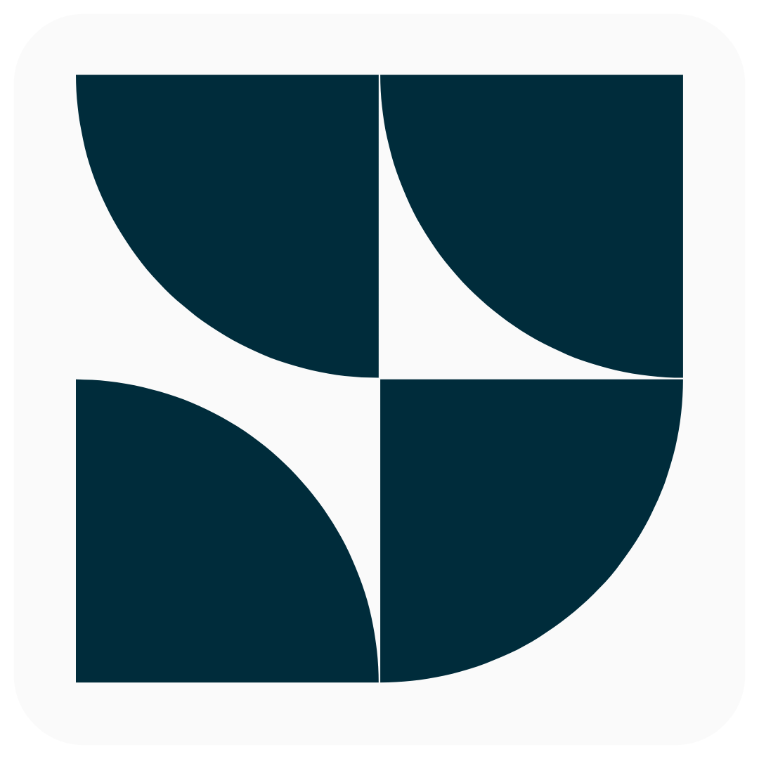 Geometric abstract design with four dark blue quarter circles on a white background, forming a grid pattern.