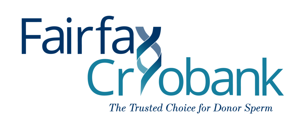 Logo of Fairfax Cryobank with DNA graphic and slogan "The Trusted Choice for Donor Sperm."
