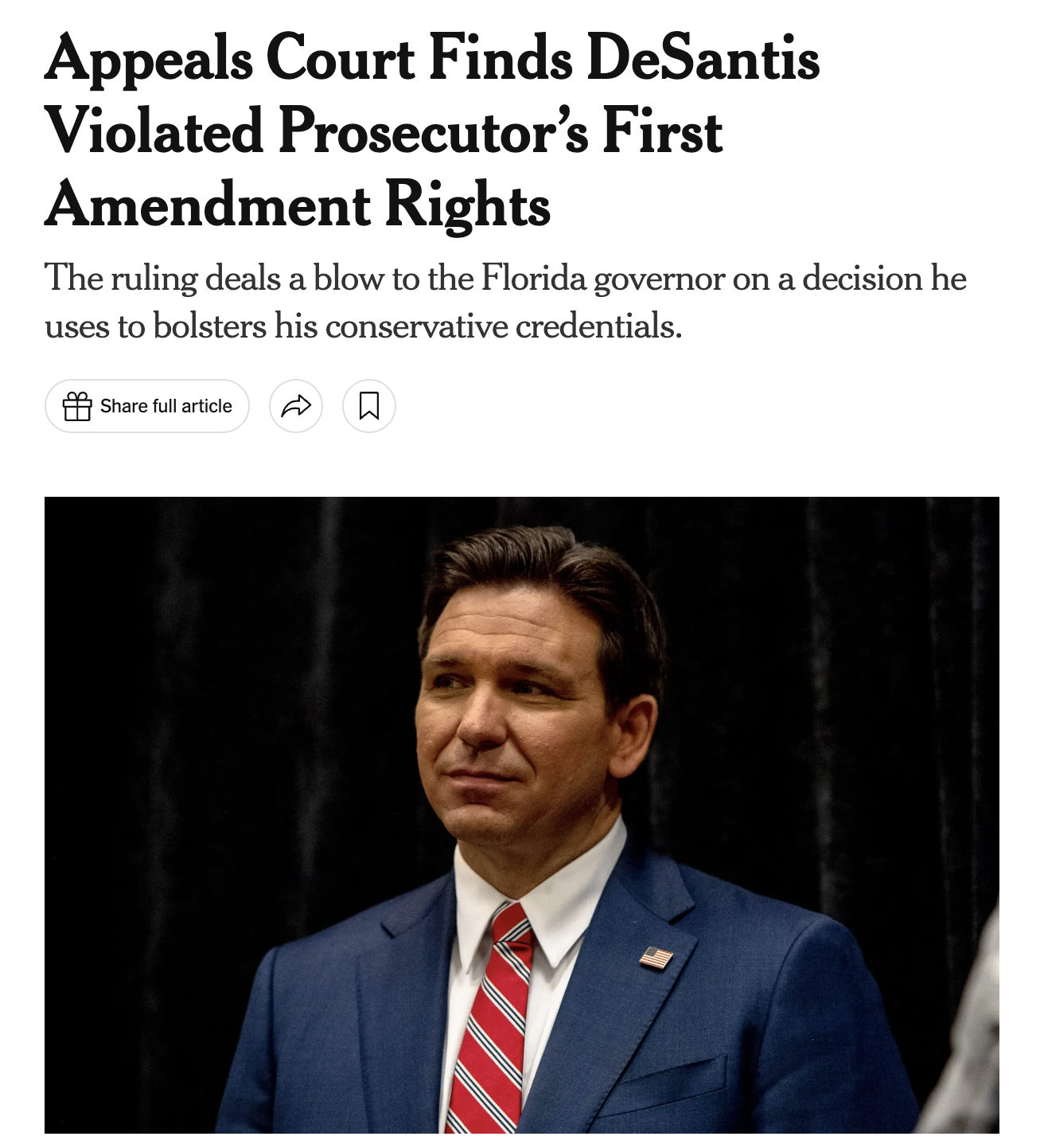 Appeals Court Finds DeSantis Violated Prosecutor's First Amendment Rights