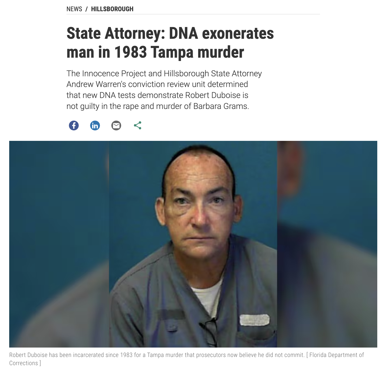 DNA exonerates man in 1983 Tampa murder