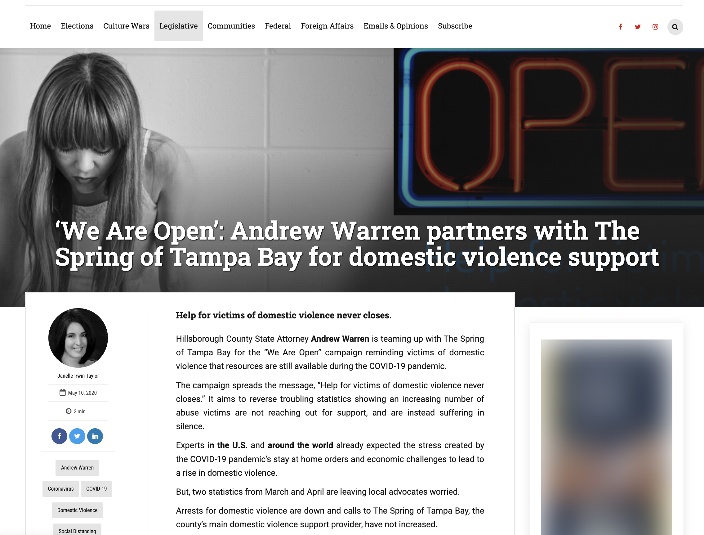 Andrew Warren partners with The Spring of Tampa Bay for domestic violence support