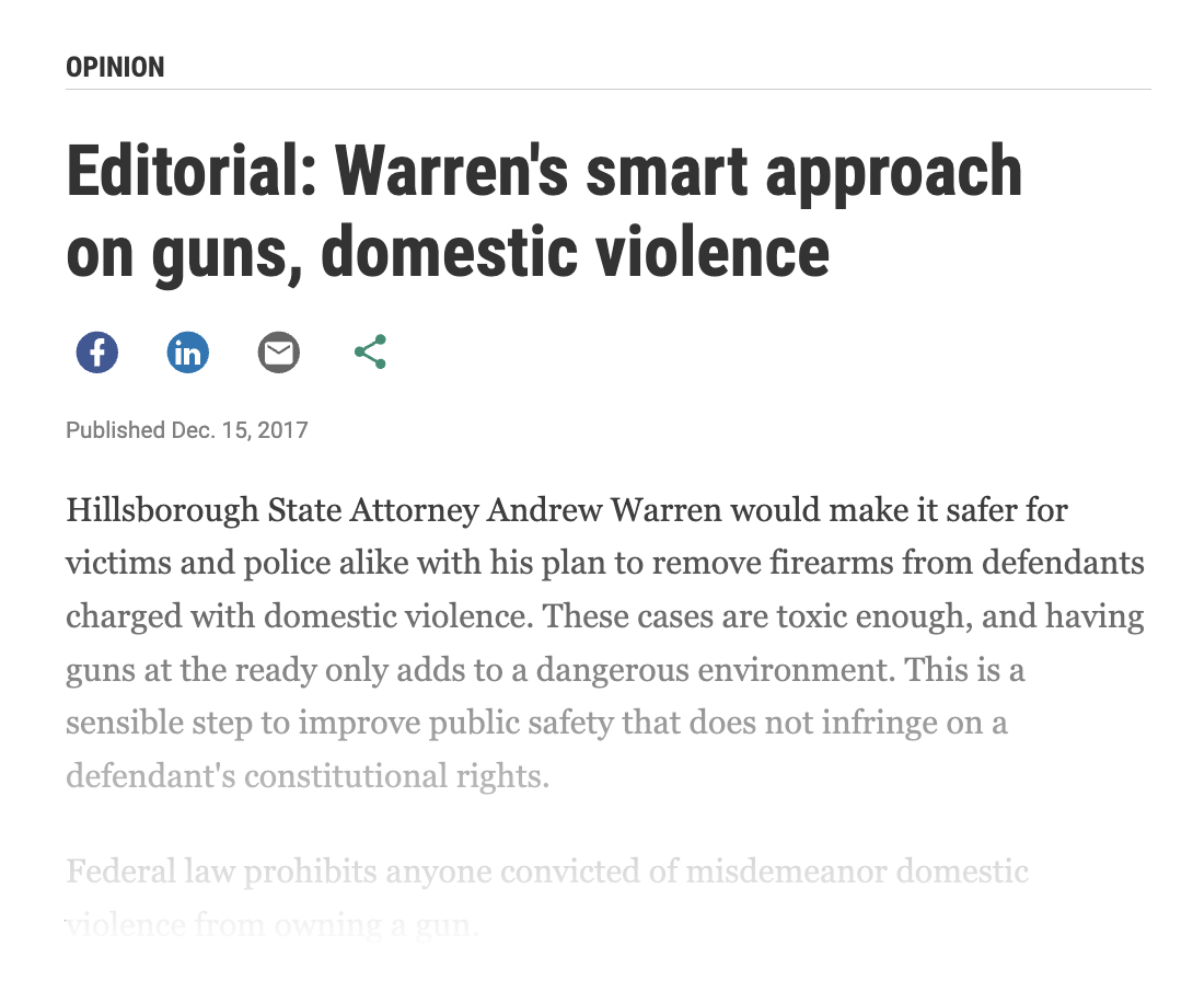 Warren's Smart approach on guns, domestic violence