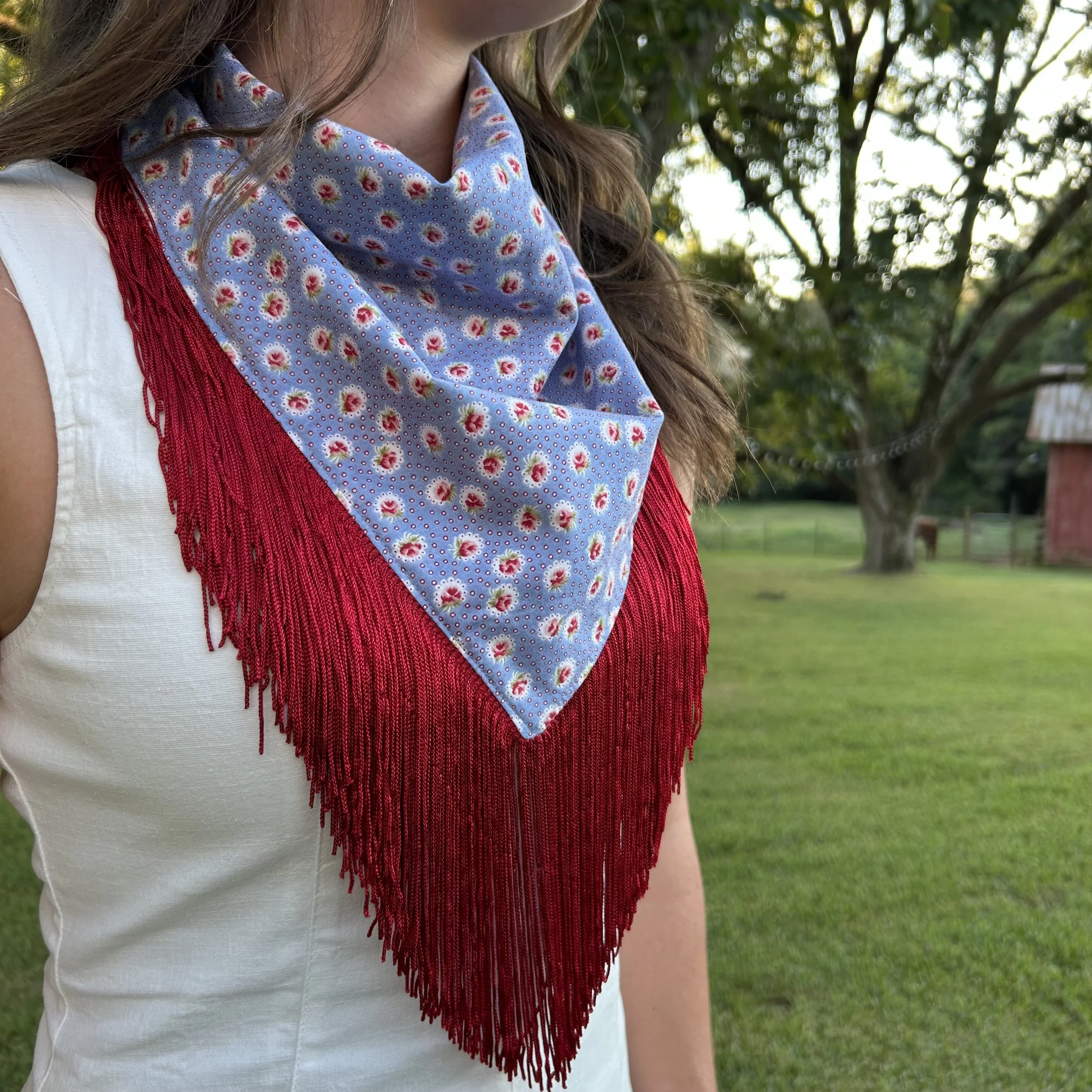 "Rebel Rose" - deep red fringe