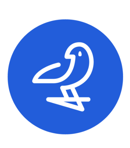 Stylized bird icon in a blue circle