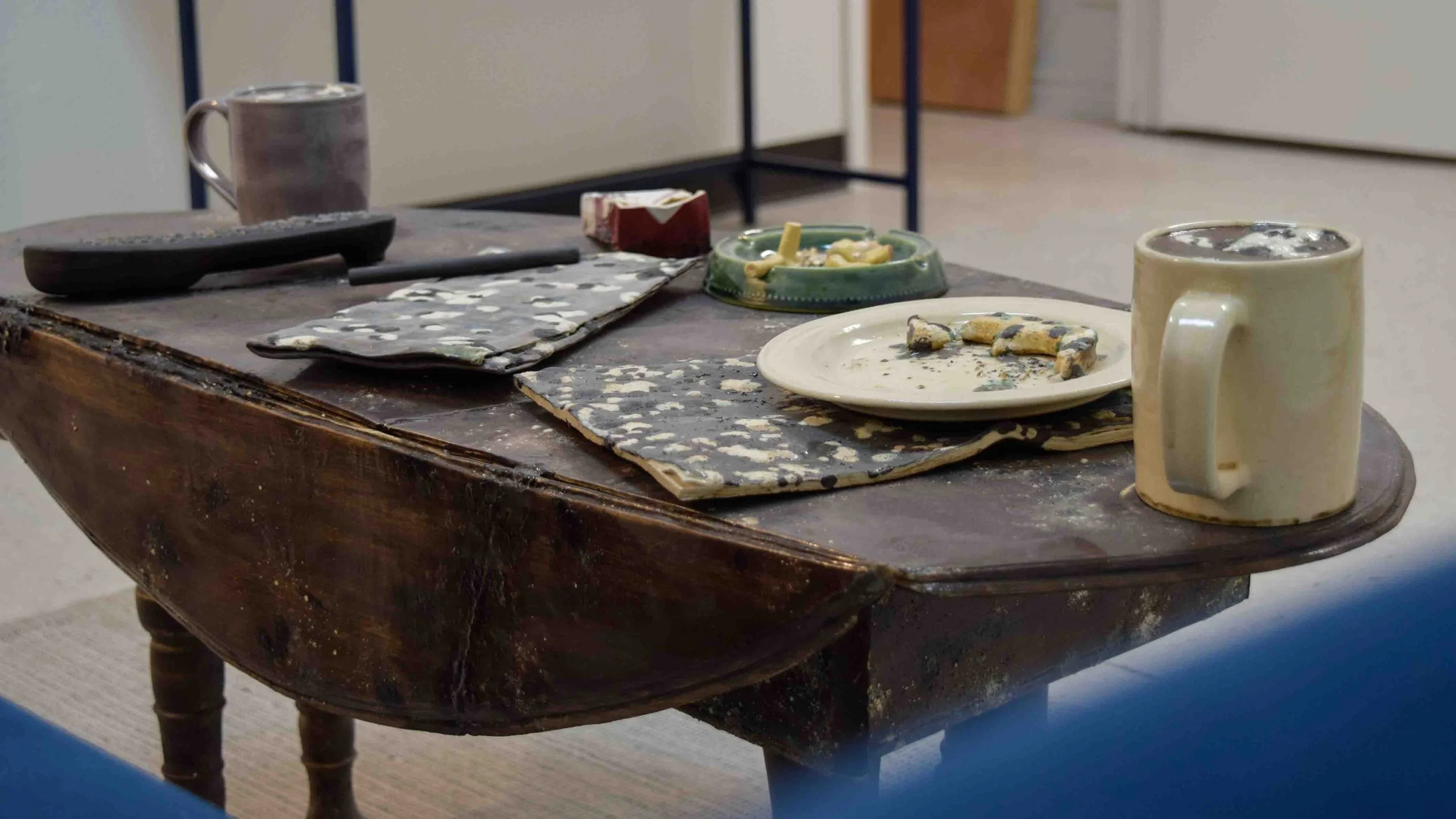 "We'll Be Right Back", Ceramic, photography, and furniture, 2025.