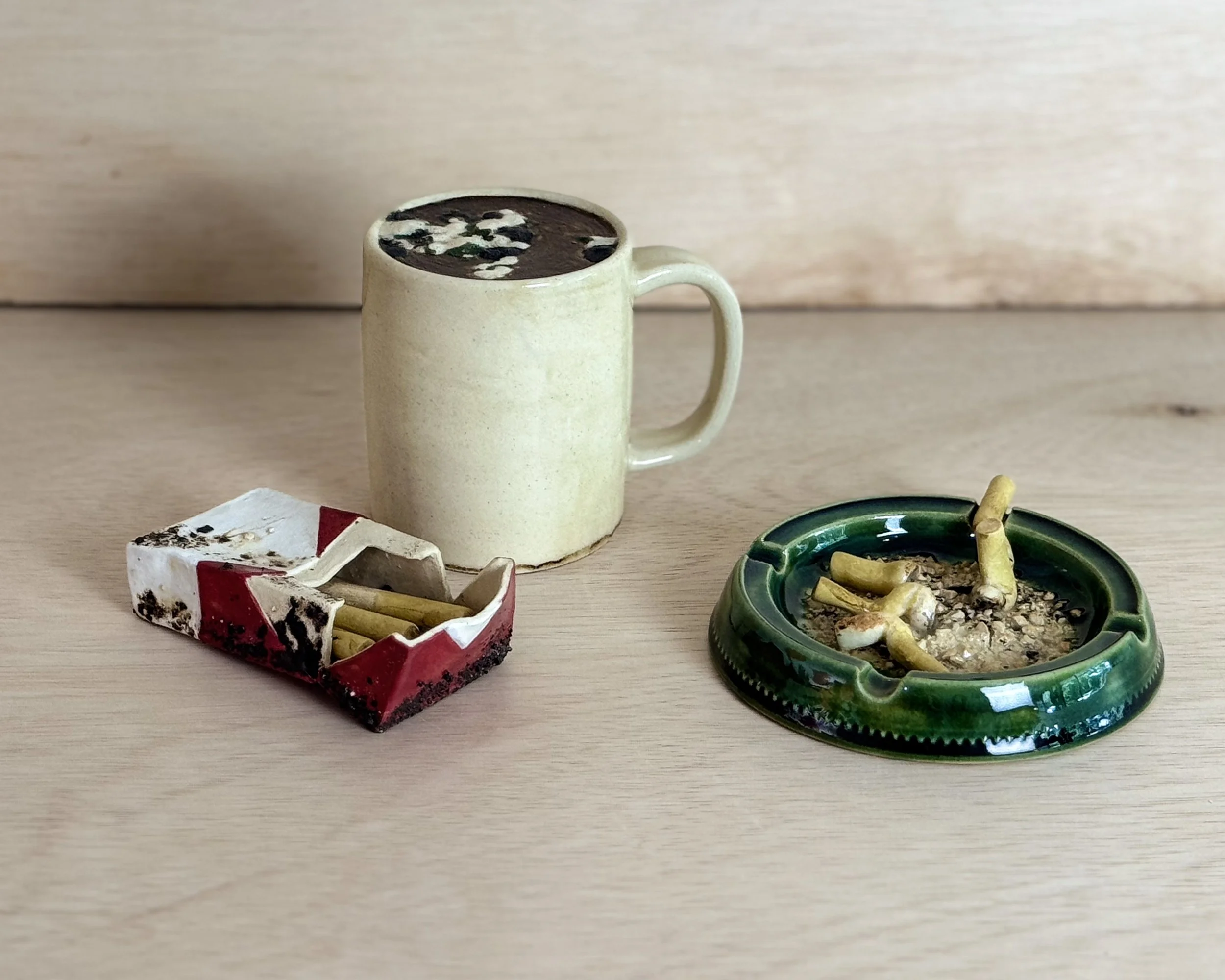 "Cigarettes and Coffee" Ceramic, 2025.