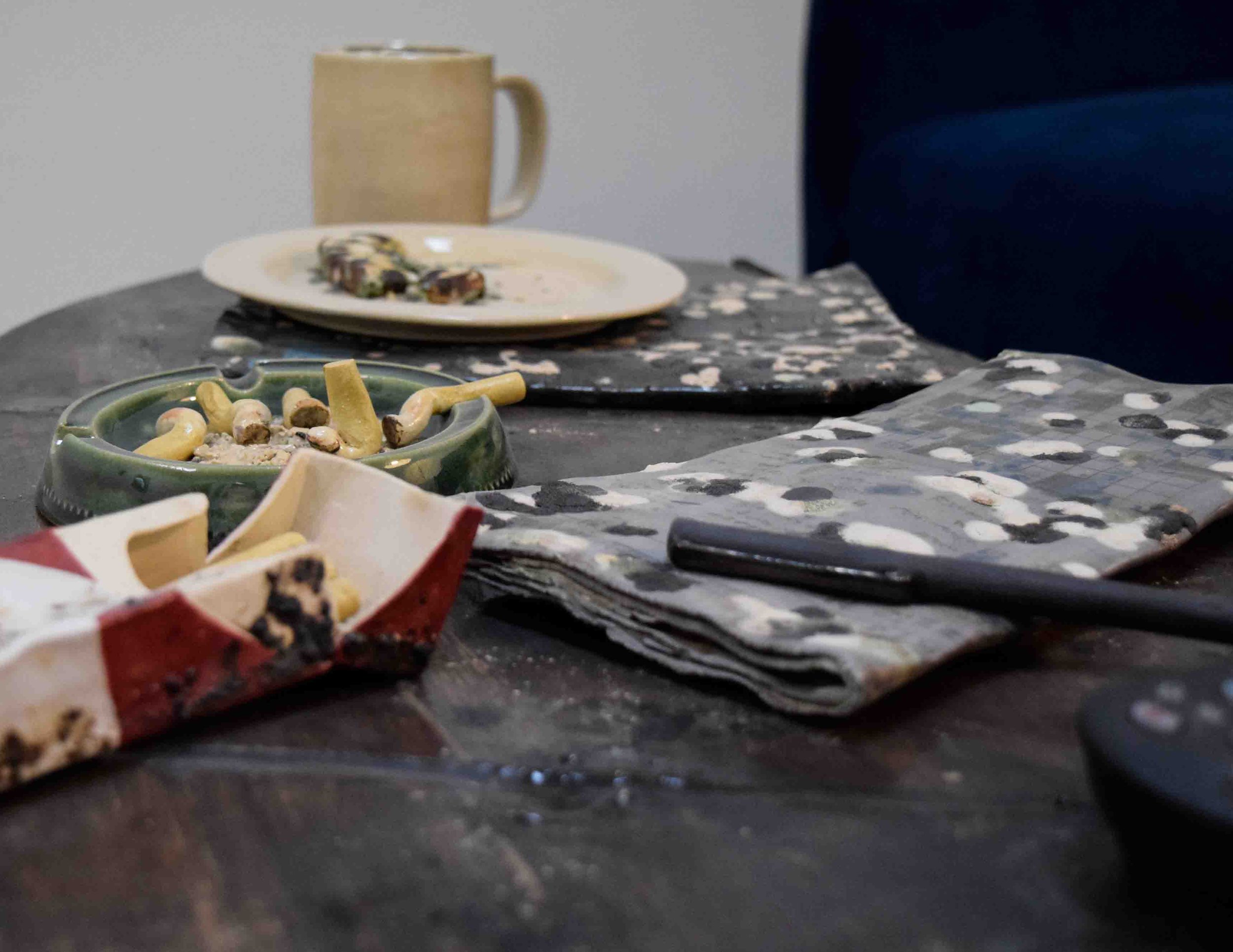 "We'll Be Right Back", Ceramic, photography, and furniture, 2025.