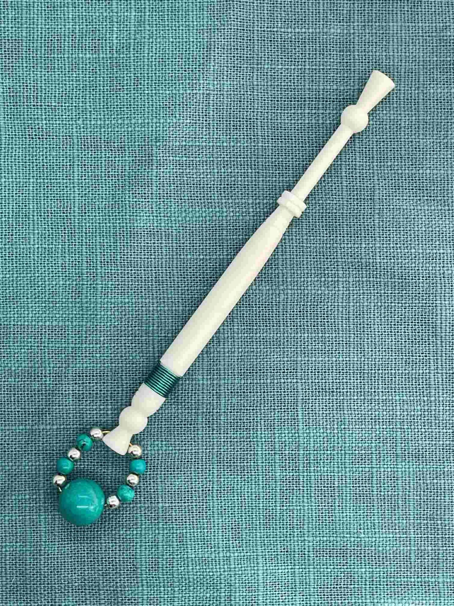 Bone Lace Bobbin with Wired Decoration and a Turquoise Spangle