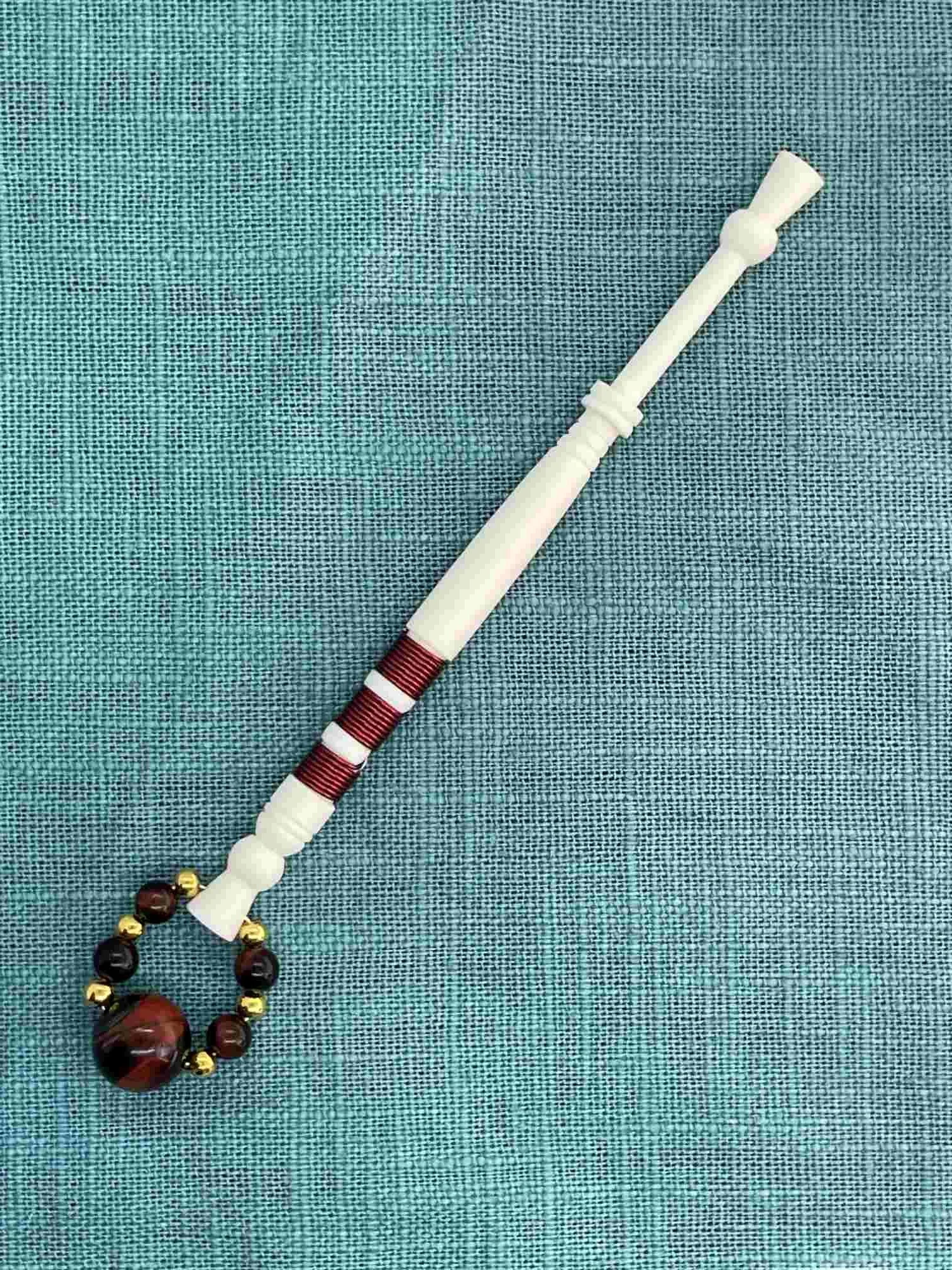 Bone Lace Bobbin with Triple Wired Decoration and a Red Tigereye Spangle