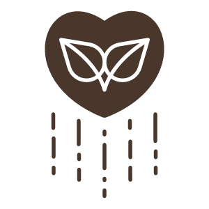 A logo featuring a heart with a leaf inside, and dotted lines below.