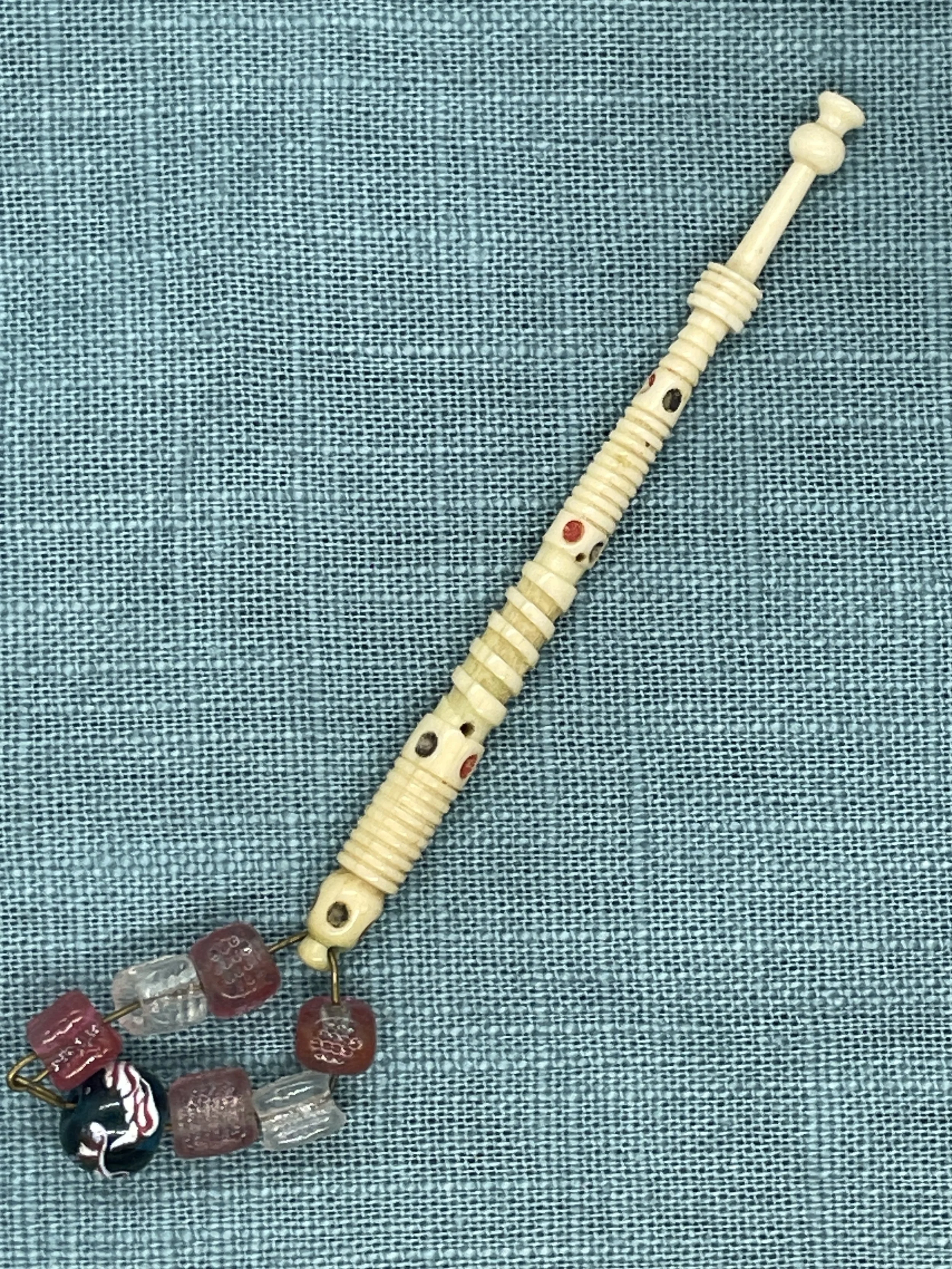 19th-century Antique Bone Bobbin with spangle (our ref W5)