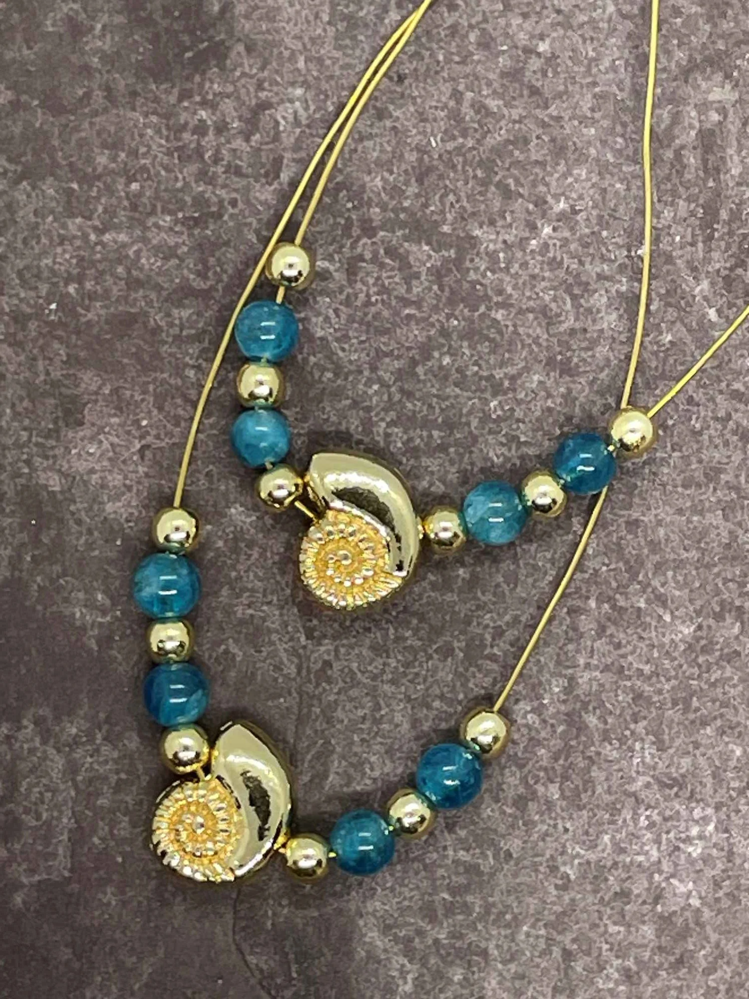 A Pair of 14K Gold-Plated Shell Bead with Apatite spangles