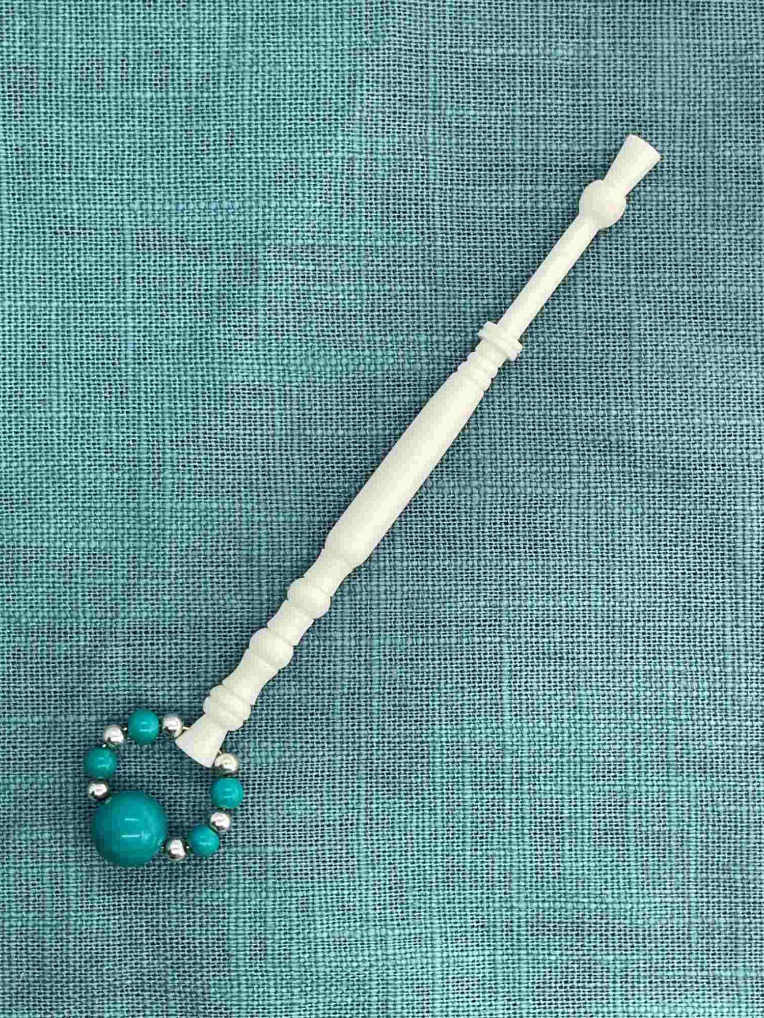 Bone 'Inspired by Haskins' Lace Bobbin with a Turquoise Spangle