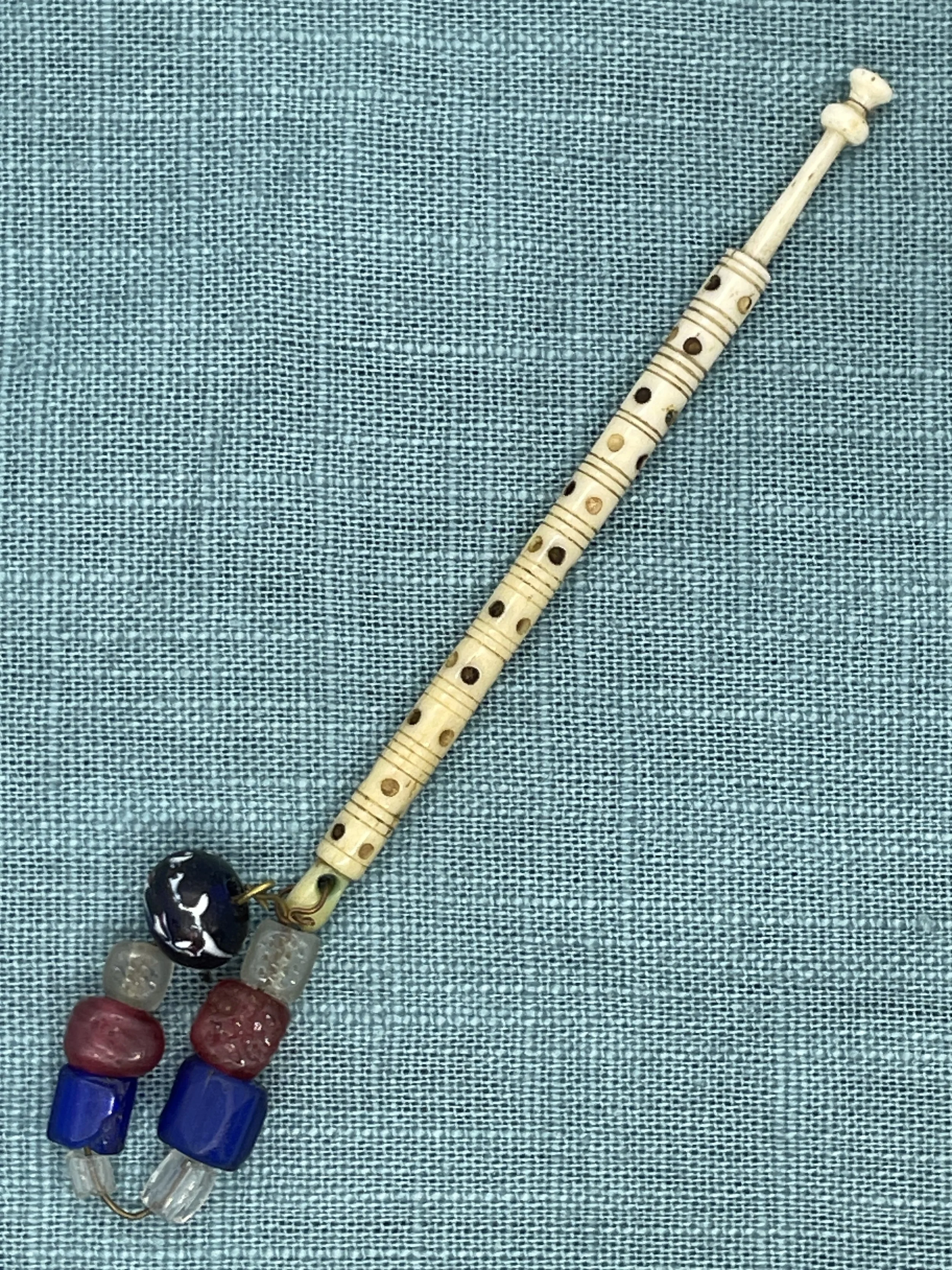 19th-century Antique Bone Bobbin with spangle (our ref W6)