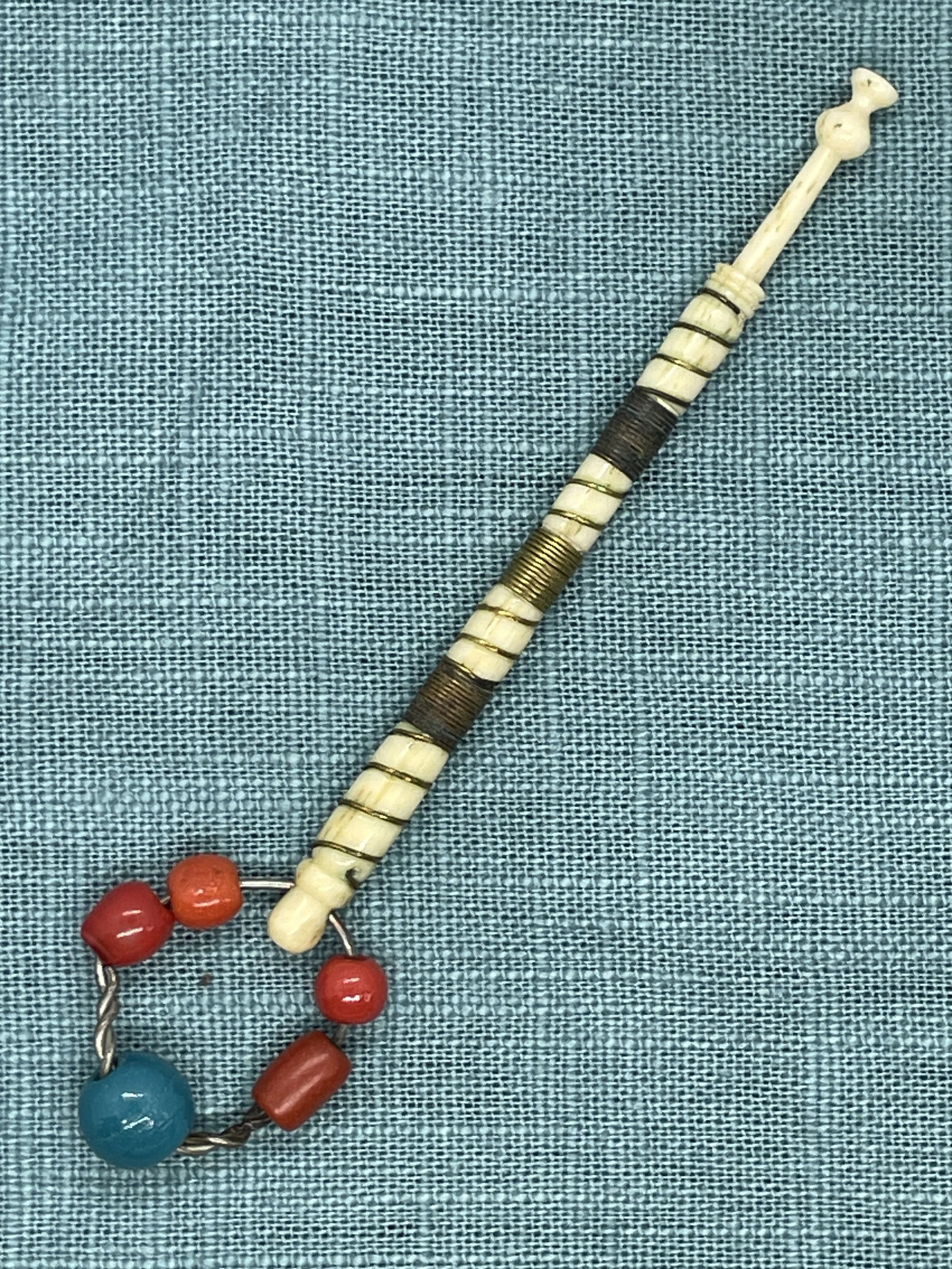 19th-century Antique Bone Bobbin with spangle (our ref W7)