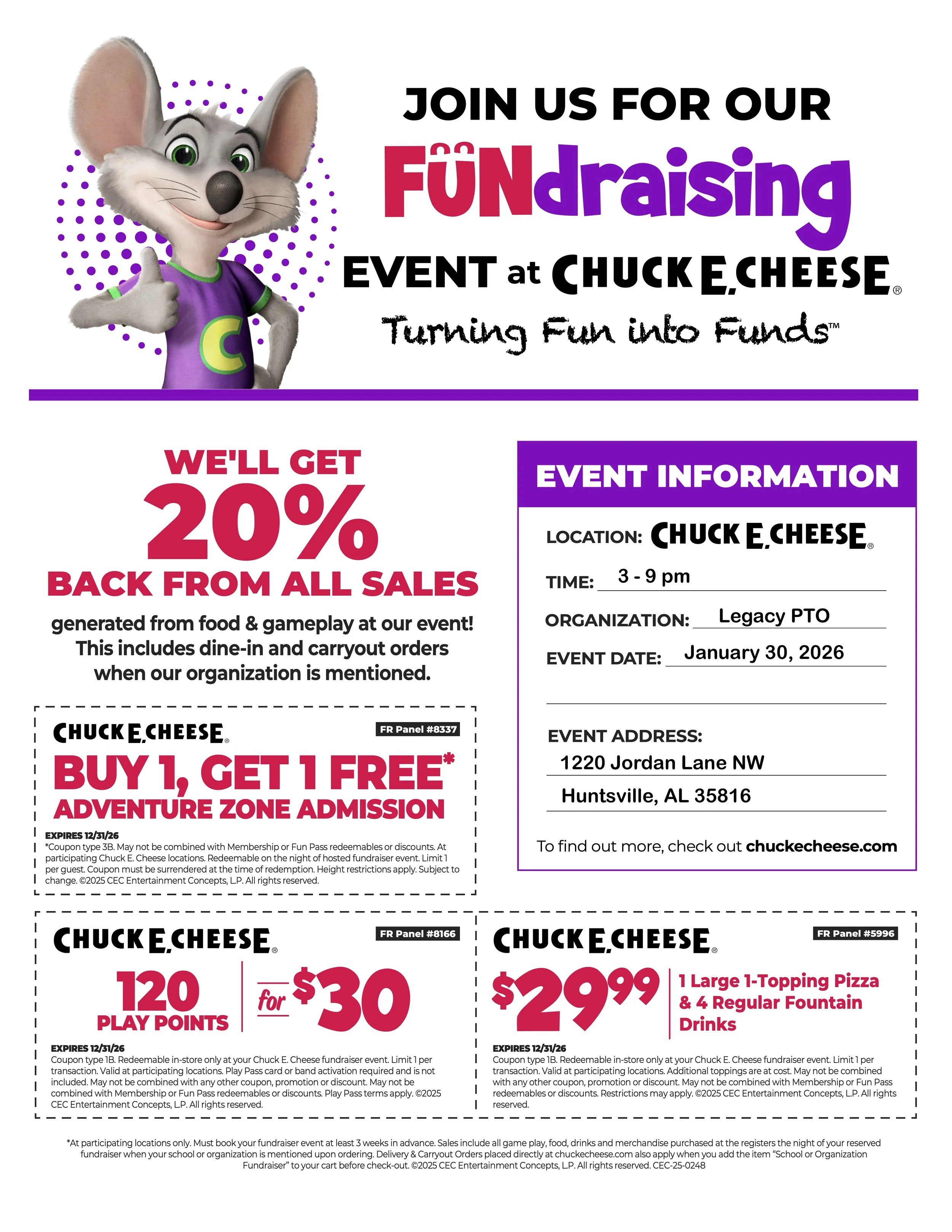 Chuck E Cheese Spirit Night