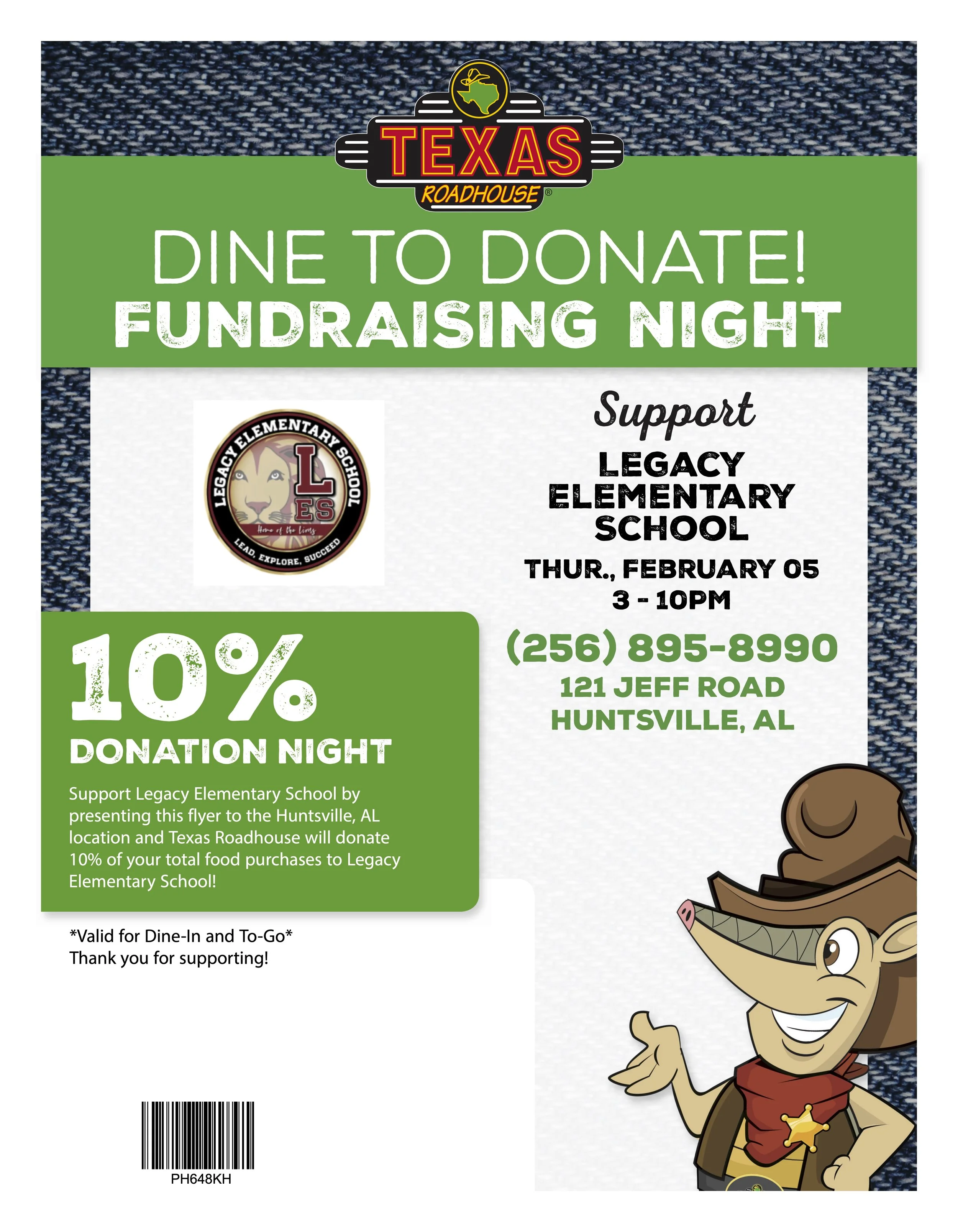 Texas Roadhouse Spirit Night Tomorrow!