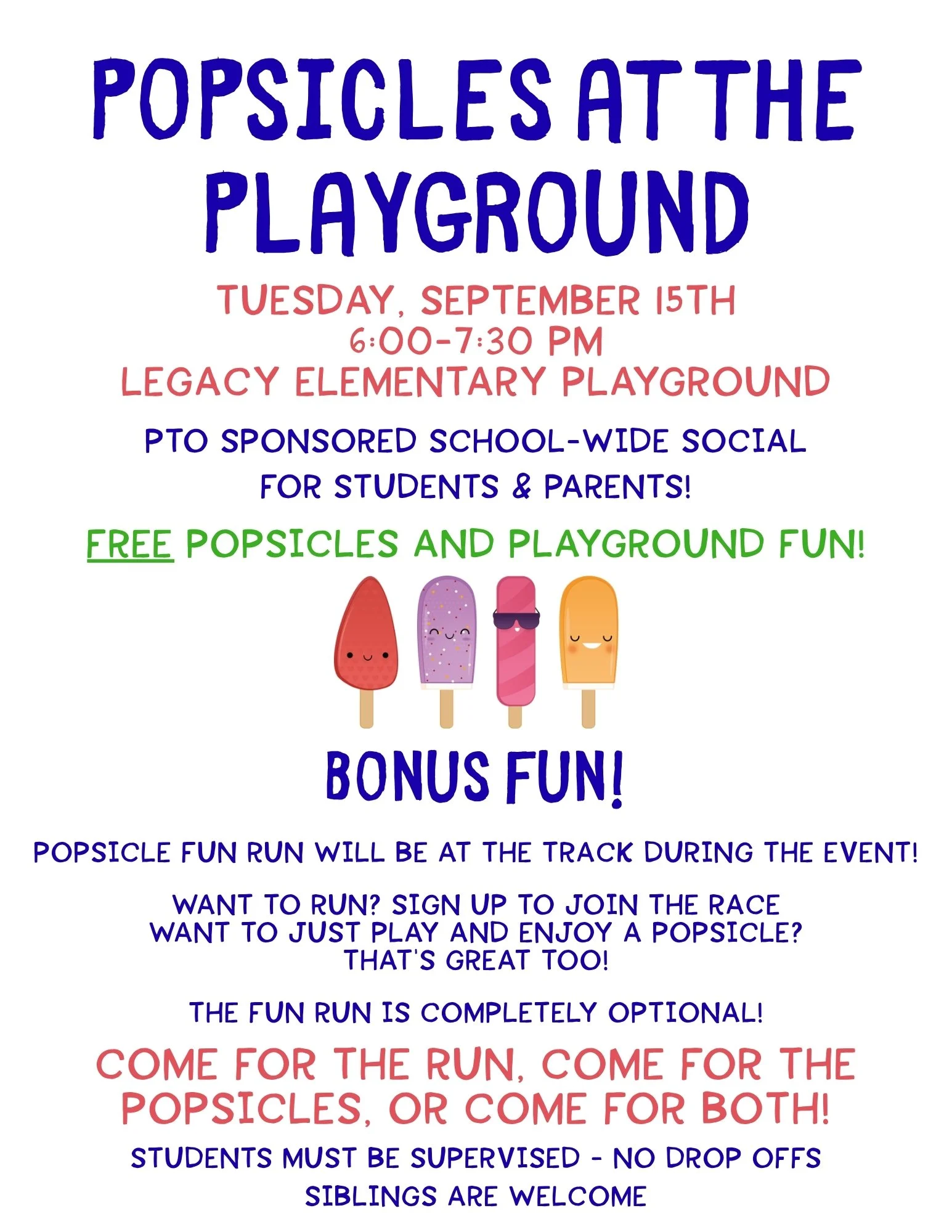 Fun Run &amp; Popsicles at the playground