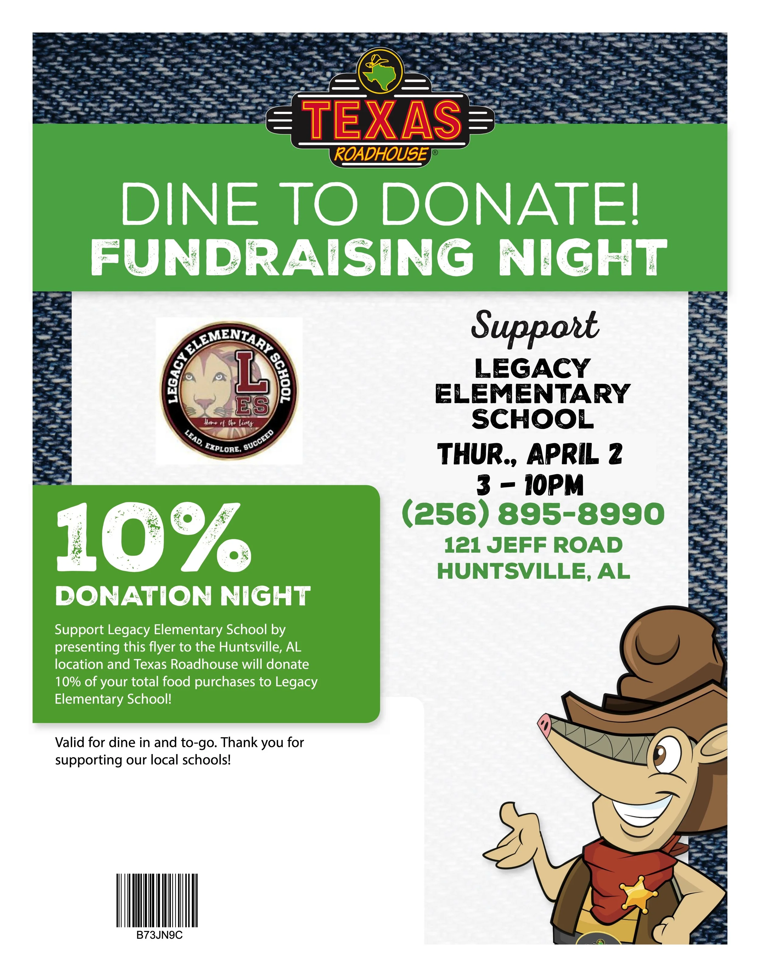Texas Roadhouse Spirit Night Tonight!
