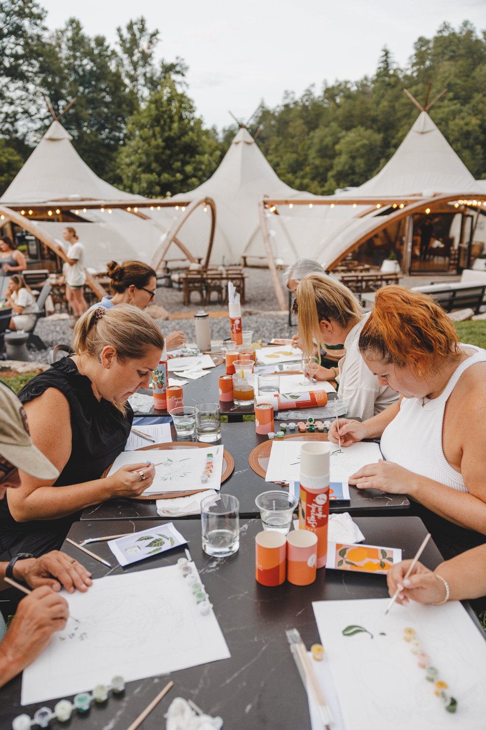 outdoor painting class with a group