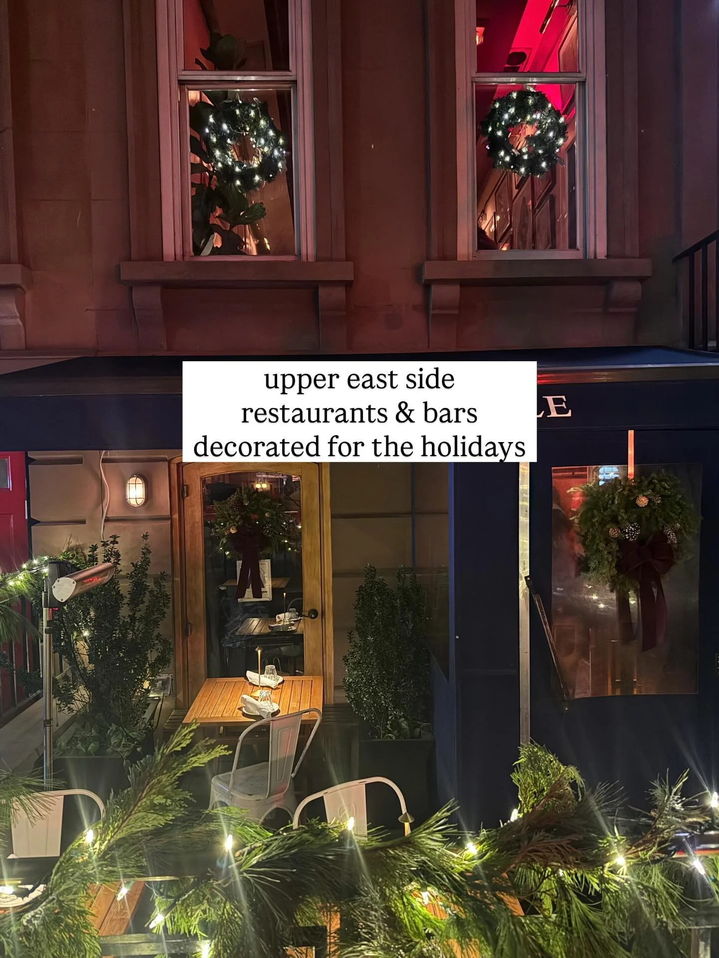 restaurants &amp; bars decorated for the holidays! comment your favorites if I missed any &amp; I&rsquo;ll add them to the list

60&rsquo;s
@birleybakery 
@festivalnyc 
@theeastpole 
@felice.restaurants 
@bedfordfallsnyc 
@hendricksonsnyc 

70&rsquo;