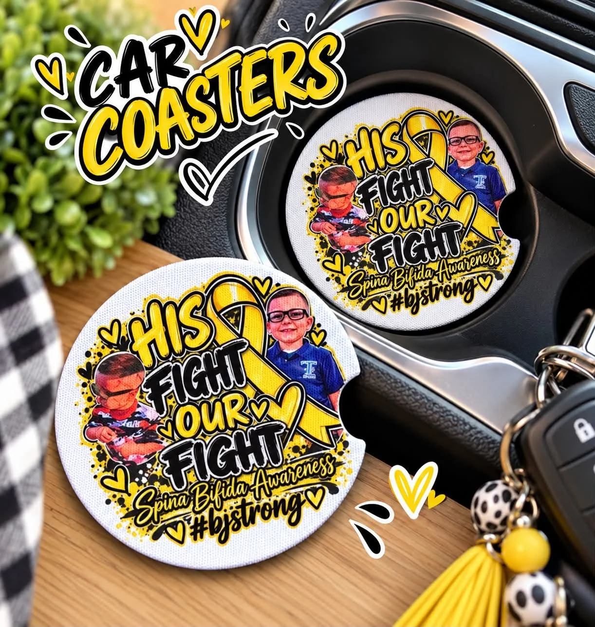 His Fight Our Fight Car Coasters