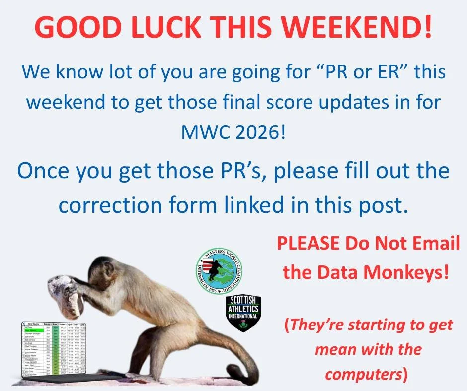 Good luck and safe travels to everyone heading out to get those final PR's in for their MWC 2026 rankings and invites! 

Once you get that PR, please fill out the form at https://forms.gle/7dUcy2ACeJvhzdek6 and send it in so the Data Monkeys can get 