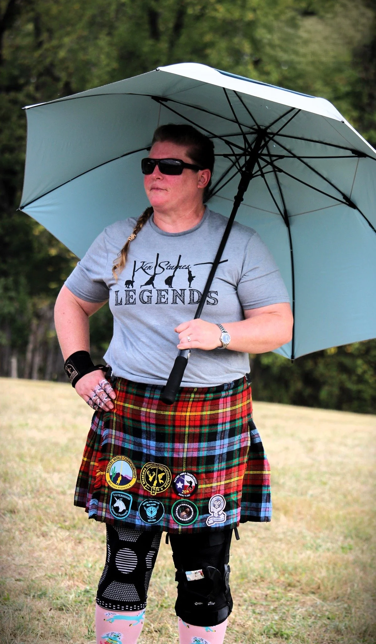 Jennifer Taylor under an umbrella