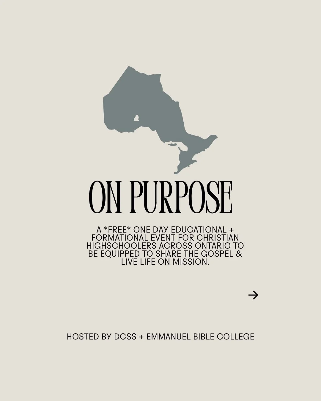 Are you a high schooler (or know one) in the KW region? 👀👀👀👀

You&rsquo;re invited to On Purpose &mdash; a one-day conference all about being equip to share the Gospel + live on mission! From breakout sessions to worship, to the opportunity to me