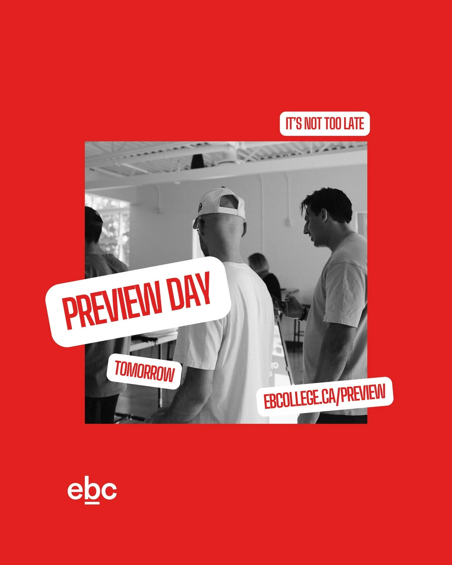 THERE'S STILL TIME⁠
⁠
Tomorrow we're hosting our Preview Day to give you a taste of what life at EBC could look like for you. If you've been on the fence, now's your time to jump in &ndash; we'll have coffee + croissants, a time to connect with our f