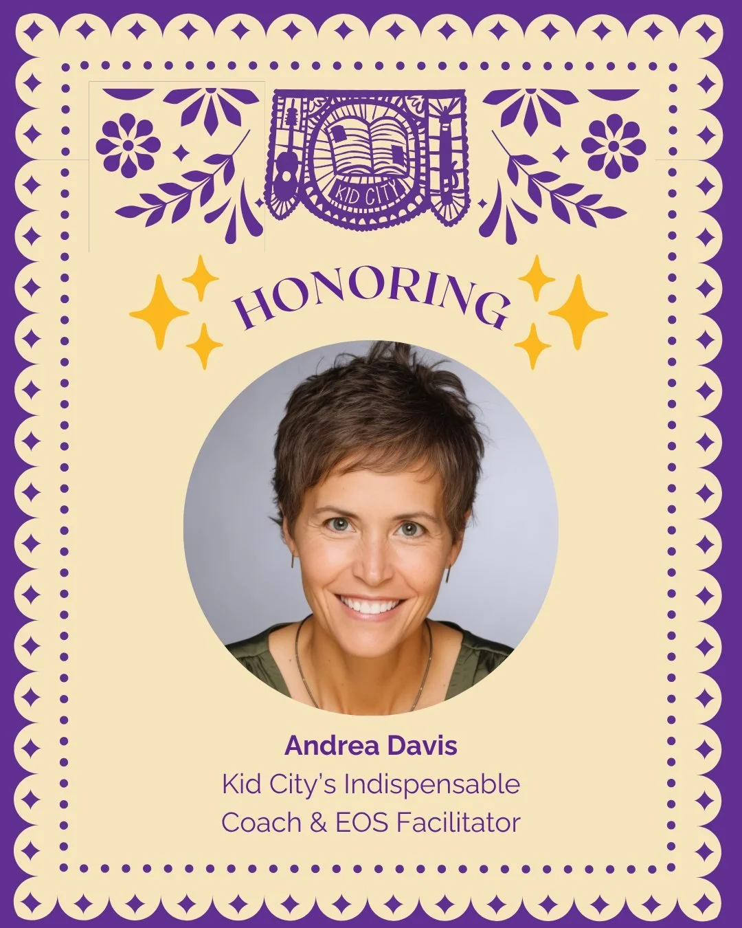 Kid City proudly honors and thanks Andrea Davis, a true champion of community care and purposeful leadership, for sharing powerful practical tools that helped staff to come together to revamp programs after the pandemic.

Join us to celebrate her at 