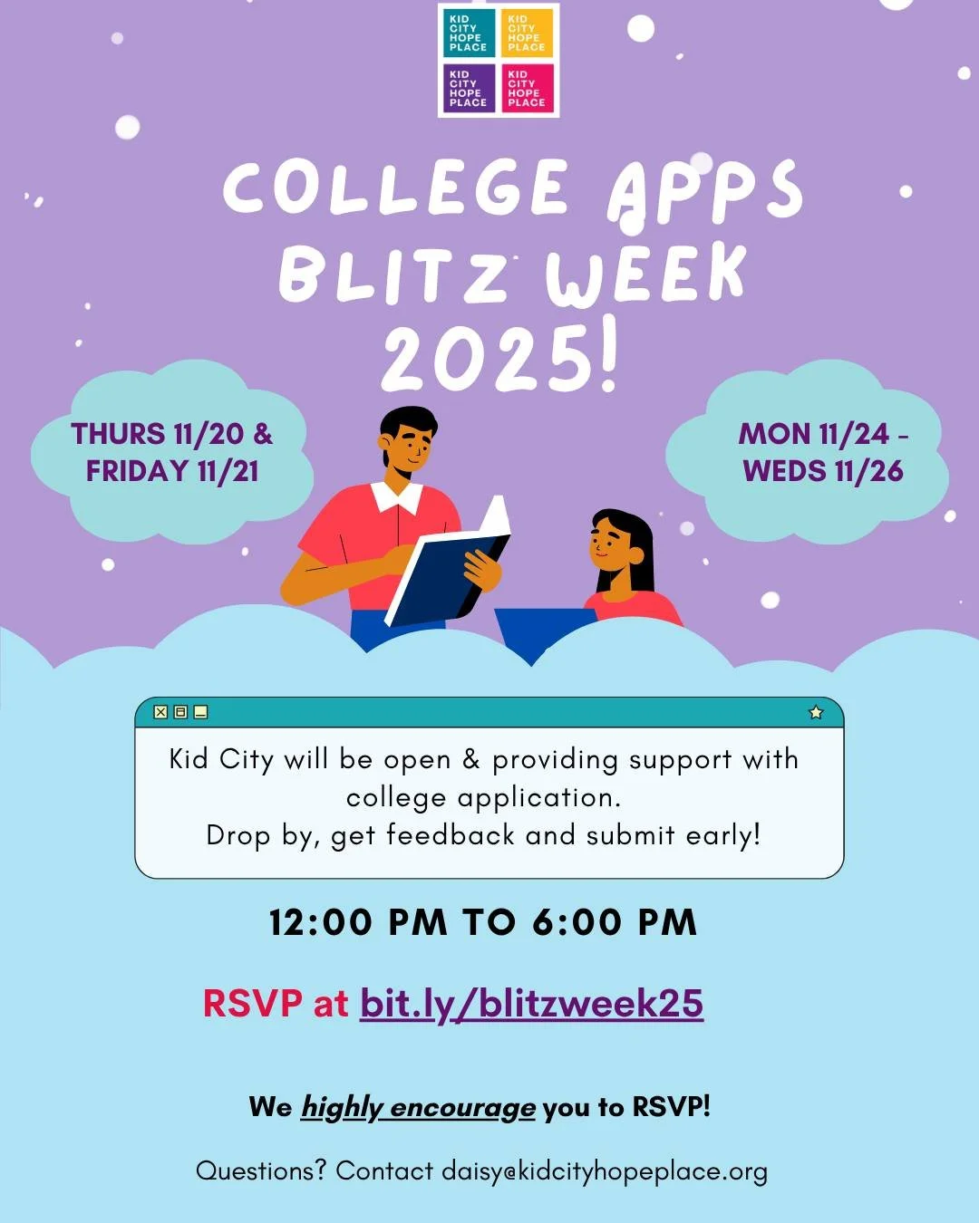 It&rsquo;s that time of year again, Kid City fam &mdash; the final week before CSU &amp; UC applications are due on Dec 1st! 🚨

We know the last stretch can feel stressful,but you&rsquo;re not alone. 💪 Join us for Blitz Week &mdash; your space to f