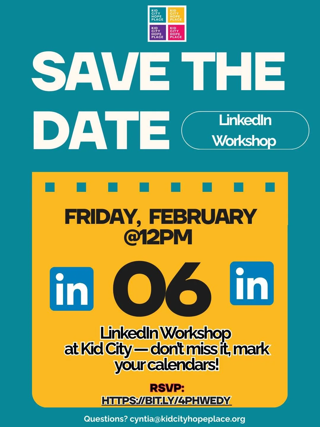 Ready to level up your LinkedIn profile?

Kid City is hosting a hands-on LinkedIn Workshop designed to help young adults and college students build standout profiles, grow meaningful connections, and network with confidence. Whether you&rsquo;re just