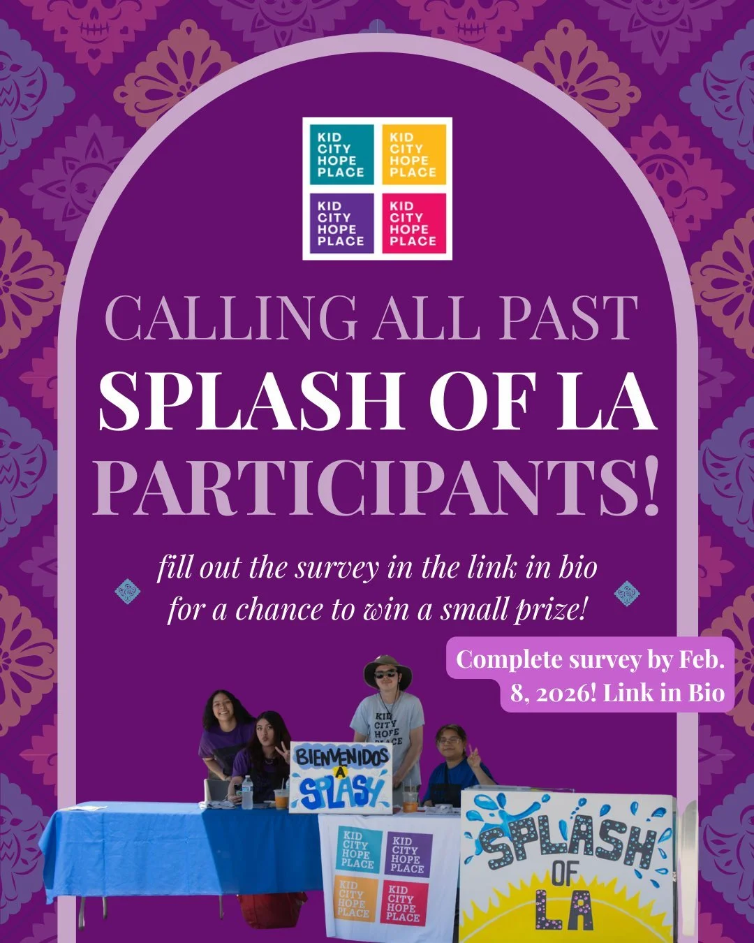 Calling all past Splash of LA student participants!!📣

The Kid City team wants to hear from past student participants of Splash of LA planning committees to help shape the future of the program! Help us out by filling out this form by Sunday, Februa