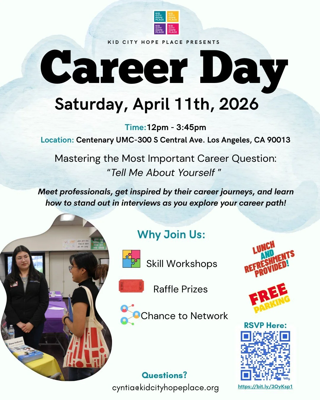 🚀 Kid City Career Day 2026 is coming!

If you're a high school student, college student, or young adult, this event is for YOU. Come hang out, enjoy some food, and connect with real working professionals while learning more about different career pa