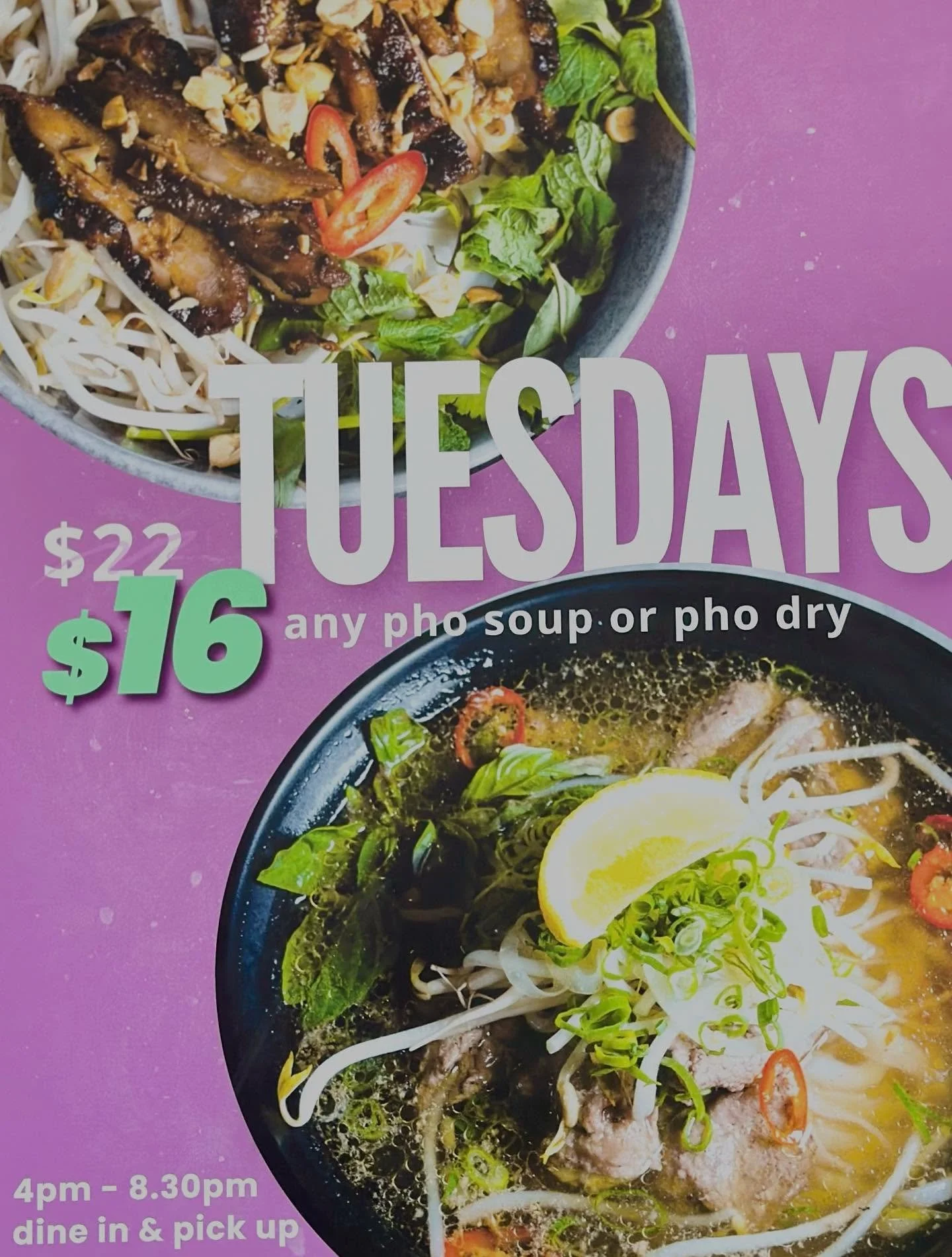 🥣 It&rsquo;s Pho Tuesday! Warm up your week with a steaming bowl of authentic Vietnamese Pho &mdash; from $22 down to only $16! 🔥
Choose your style: Soup or Dry Pho, packed with rich flavor and fresh herbs 🌿
📍Pho Real Vietnamese Restaurant, Augus