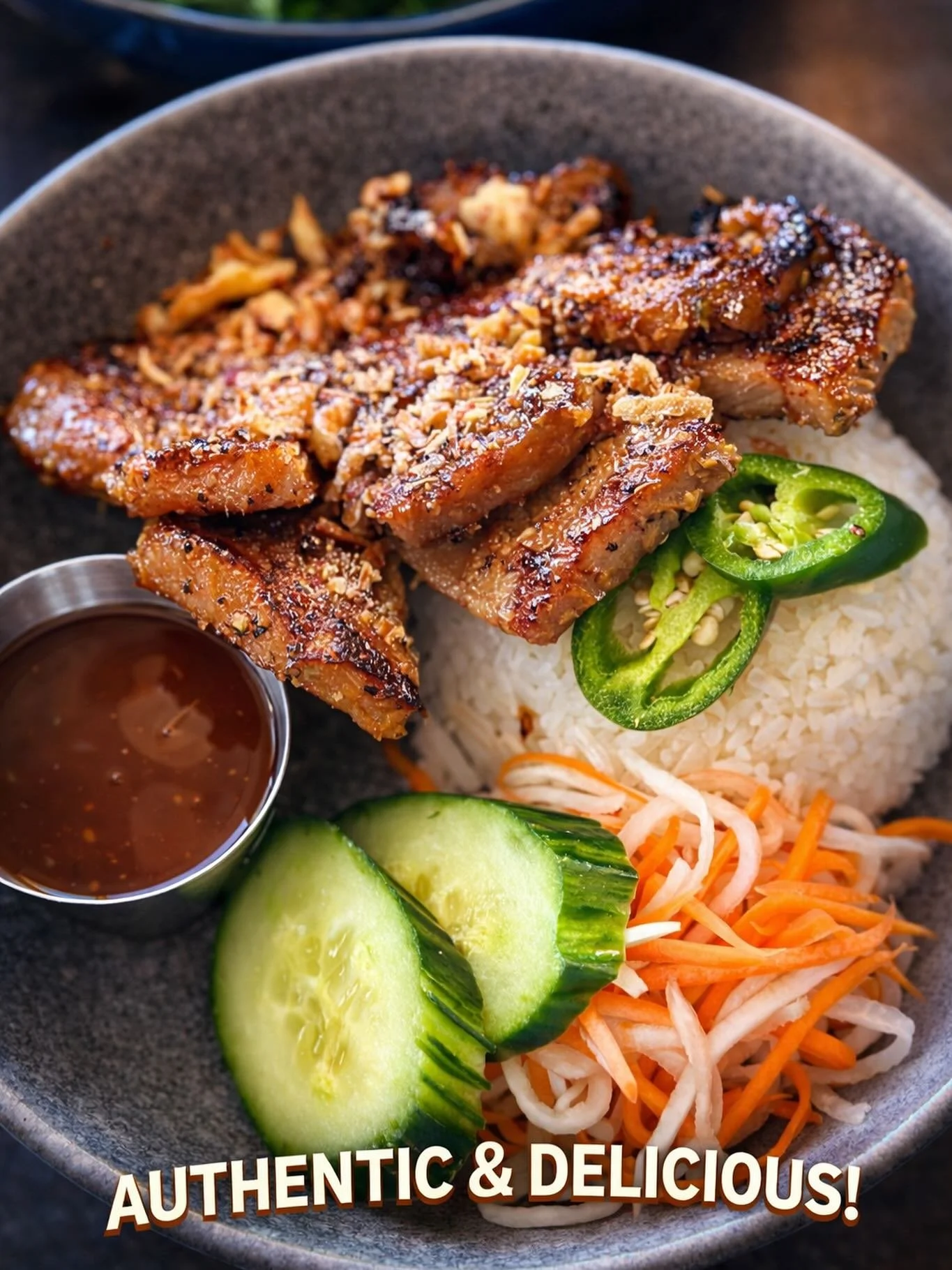 Juicy grilled pork chop, perfectly caramelised 🔥 served with fluffy rice, fresh pickles &amp; our signature sauce. One bowl, full of flavour &mdash; the kind you crave again and again 🤍
Dine in or takeaway today at Pho Real Vietnamese.
#PhoRealViet