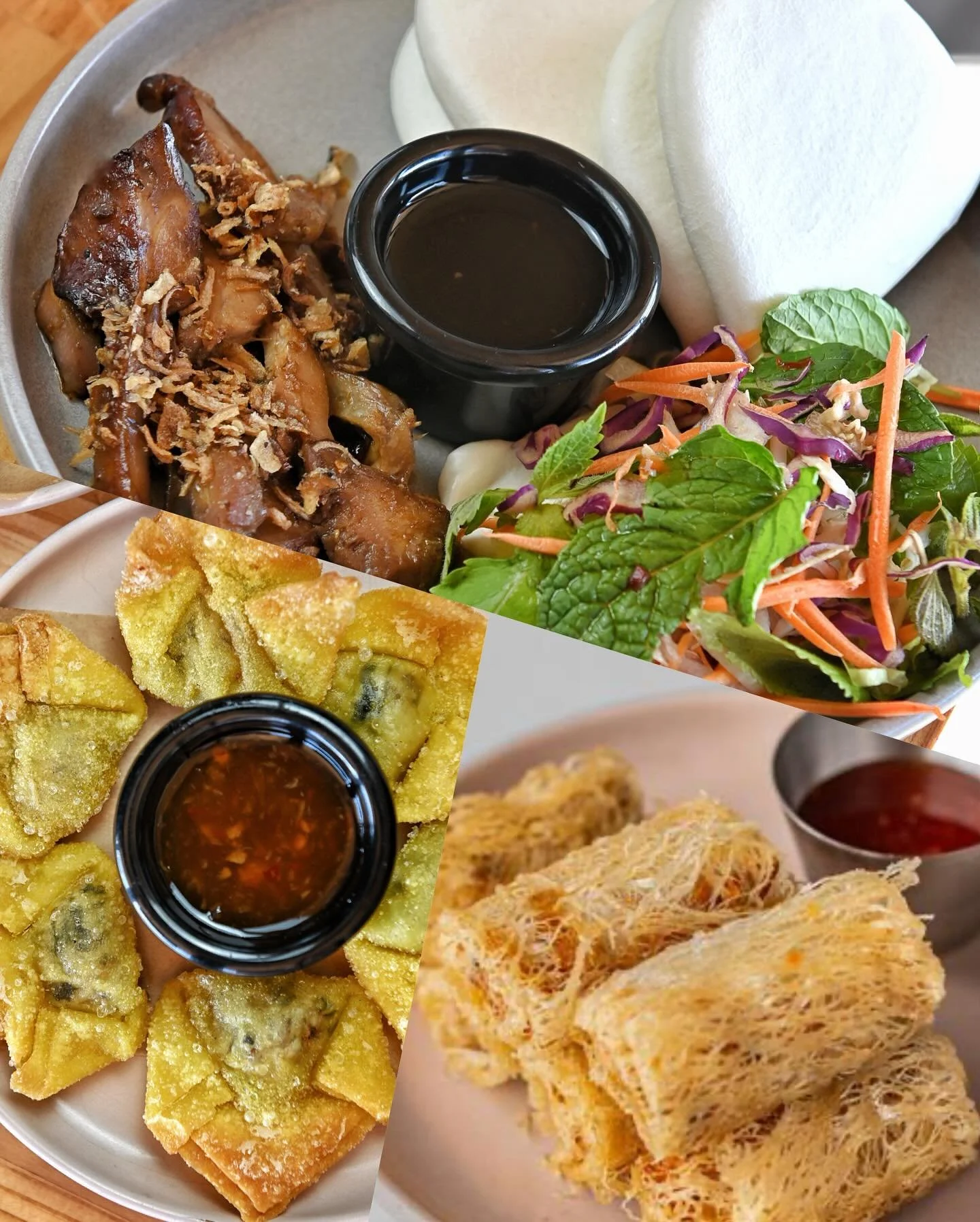 Calls for a little extra 😋
Crispy spring rolls, fluffy bao buns, and juicy wontons&mdash;
perfect to share (or keep all to yourself). 
#SnackyThursday #PhoRealVietnamese #ThursdayEats #BaoBuns #SpringRolls #Wontons #VietnameseFood #BrisbaneEats #Foo