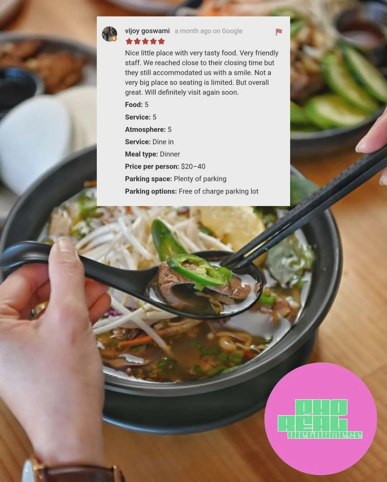 Thank you for the love and amazing reviews! 💚
Your kind words and support mean everything to us here at Pho Real. We&rsquo;re so grateful for every visit, every recommendation, and every smile shared at our table.
#PhoReal #ThankYou #GratefulHeart #