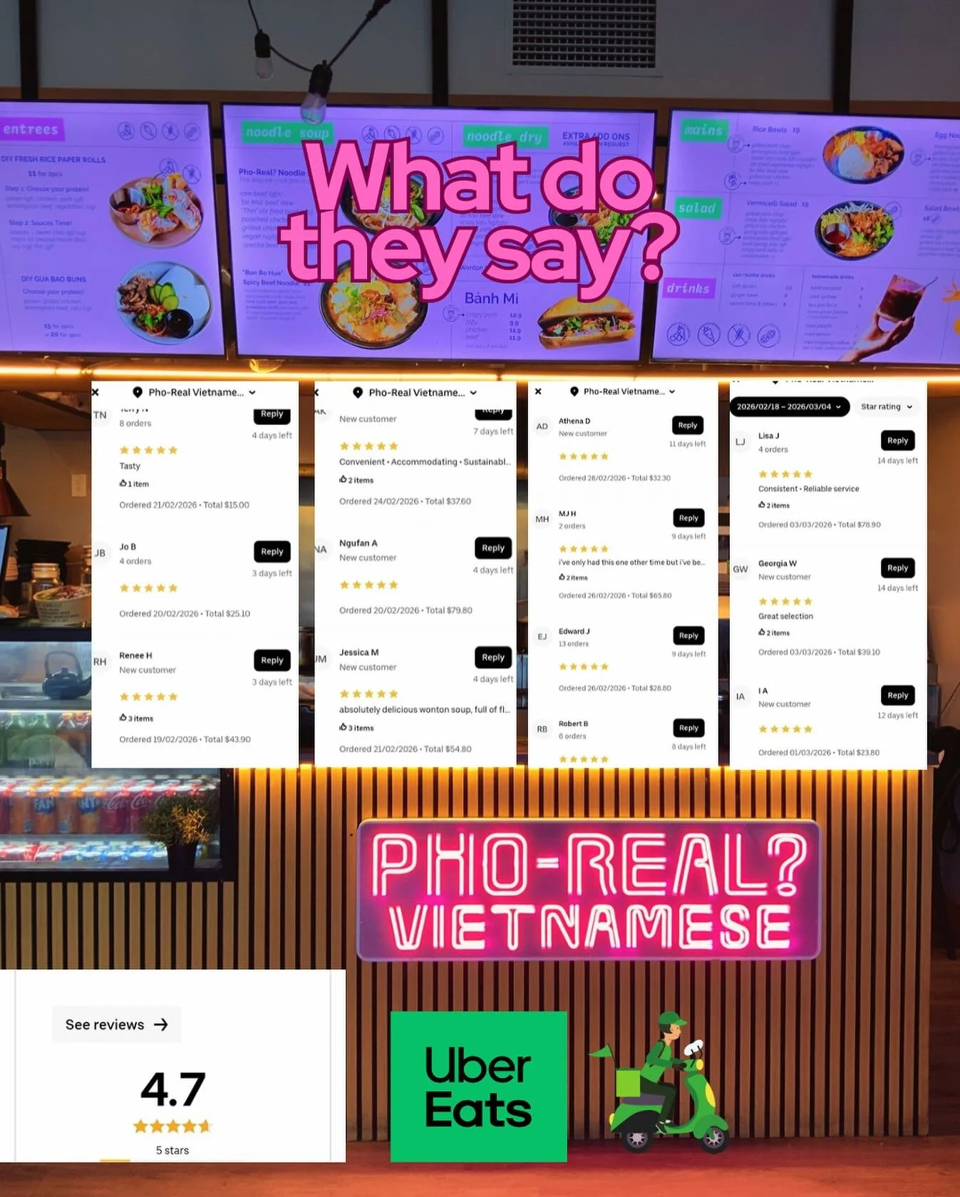 We&rsquo;re proud to share that Pho Real Vietnamese is now rated ⭐ 4.7 stars on Uber Eats!
A huge thank you to all our amazing customers for your kind reviews, support, and love for our food. Your feedback inspires our team every day to serve fresh, 