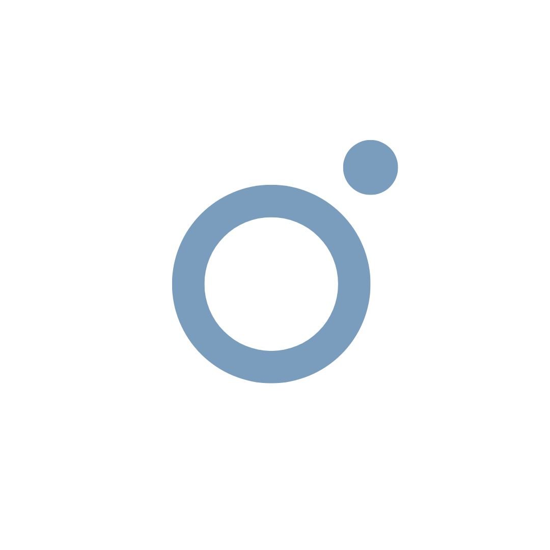 Blaues kreisförmiges Symbol mit einem kleinen Punkt auf weißem Hintergrund.