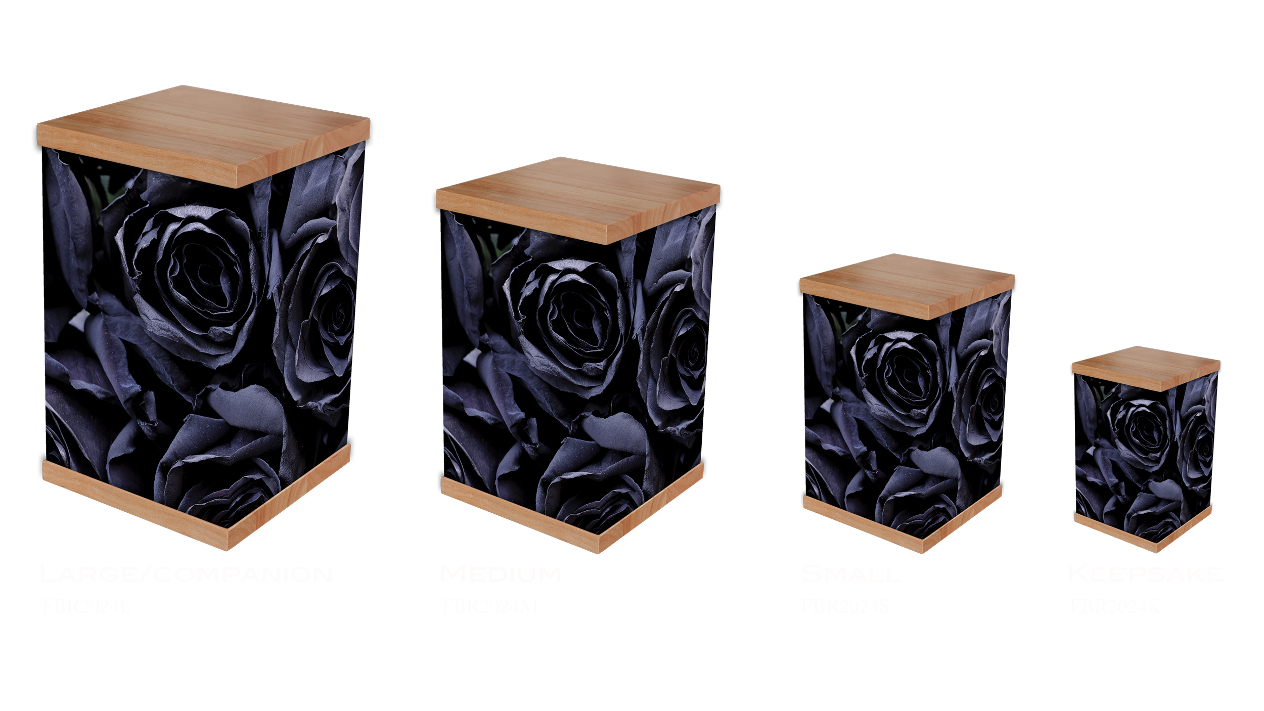 The Black Rose Cremation Urn showcases a striking photo-wrapped design of a black rose, symbolising mystery, strength, and elegance. Paired with a handcrafted timber lid and base, this urn is a unique and beautiful memorial piece. Ideal for those who