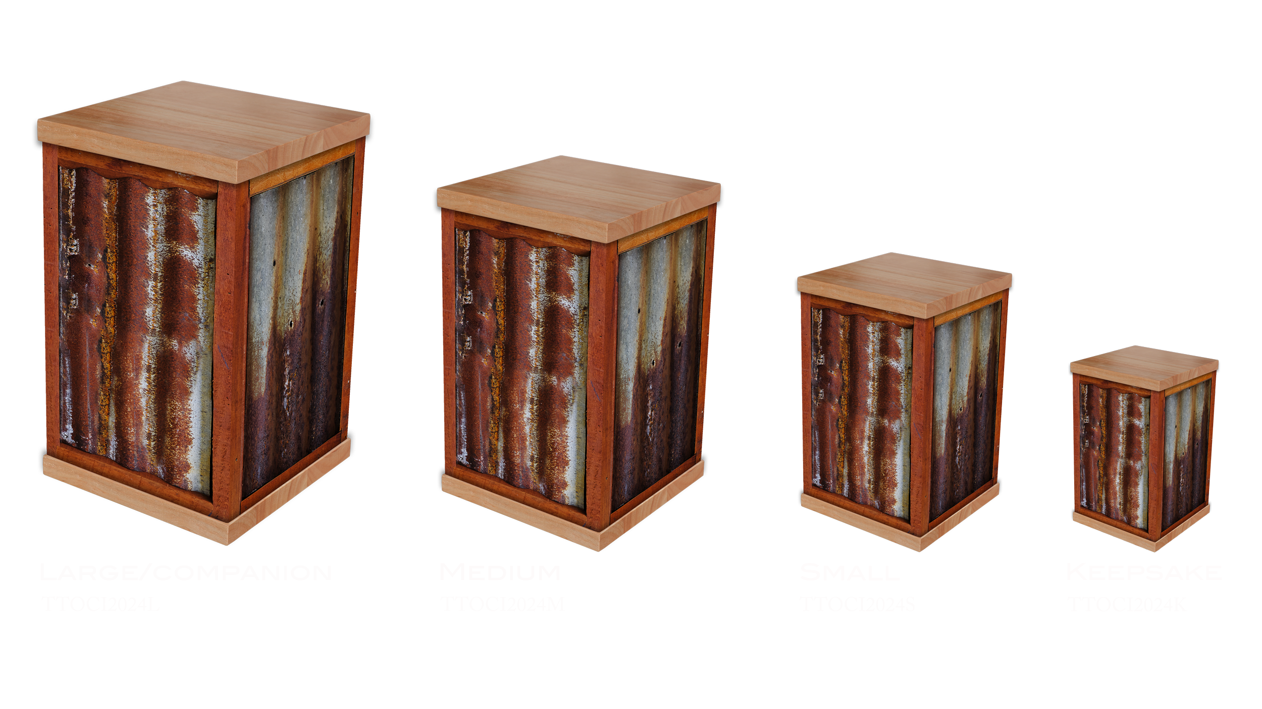 Honor a loved one with our Rusty Corrugated Iron Cremation Urn, featuring a photo-wrapped design inspired by iconic outback sheds and roofs weathered by Australia’s harsh elements. With a timber lid and base, this urn embodies rustic charm and herita